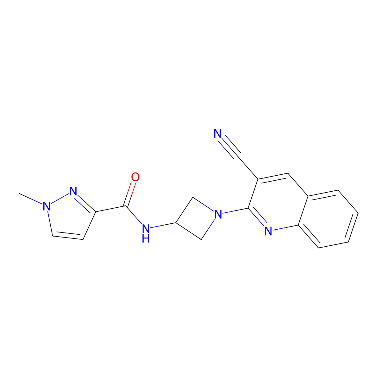 N-[1-(3-cyanoquinolin-2-yl)azetidin-3-yl]-1-methyl-1H-pyrazole-3-carboxamide molecular structure, CAS 3054615-79-8