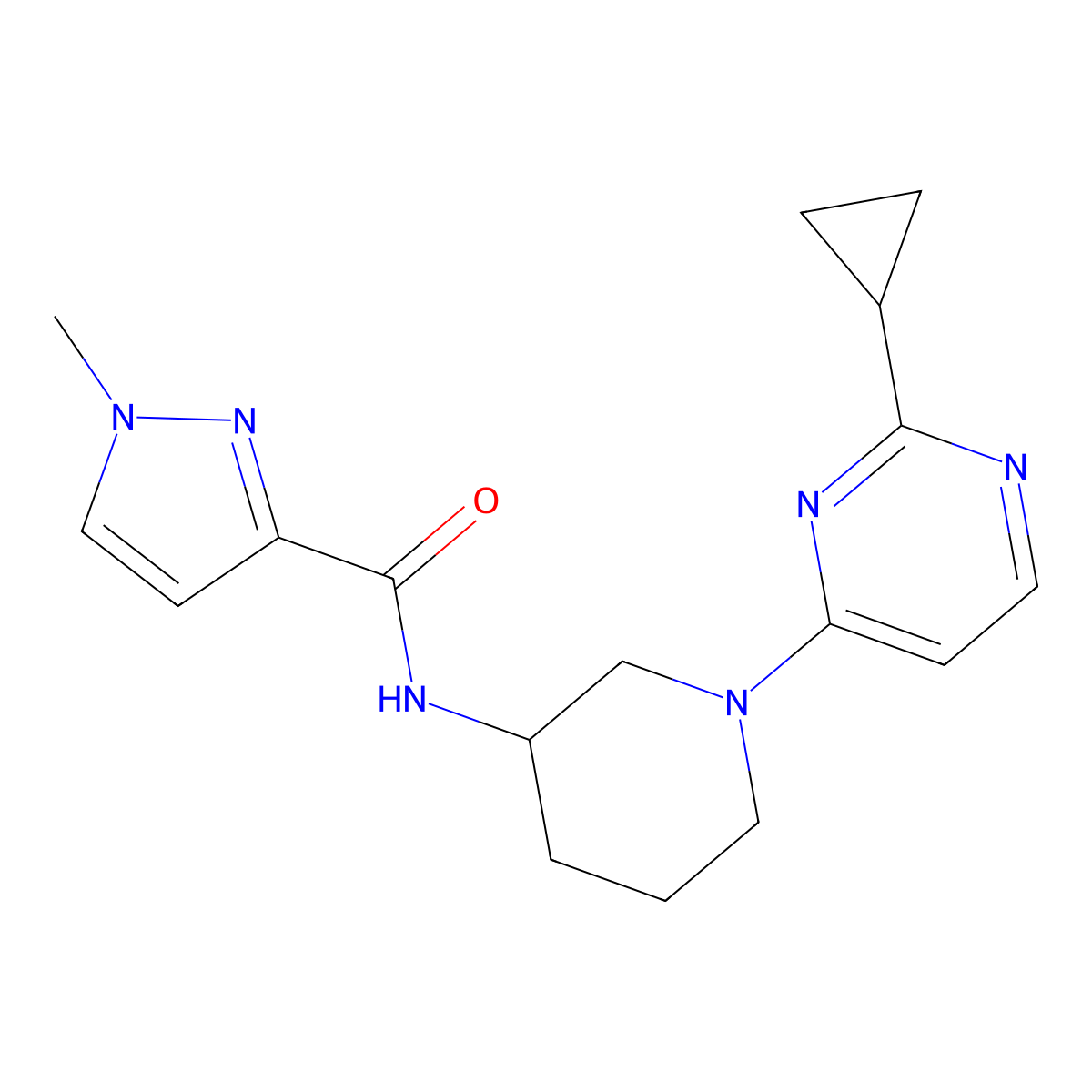 N-[1-(2-cyclopropylpyrimidin-4-yl)piperidin-3-yl]-1-methyl-1H-pyrazole-3-carboxamide molecular structure, CAS 3054615-80-1