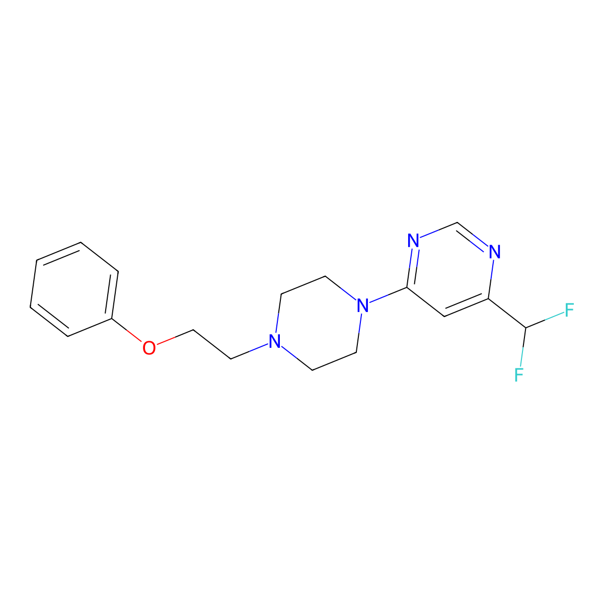 4-(Difluoromethyl)-6-[4-(2-phenoxyethyl)piperazin-1-yl]pyrimidine molecular structure, CAS 3054615-88-9