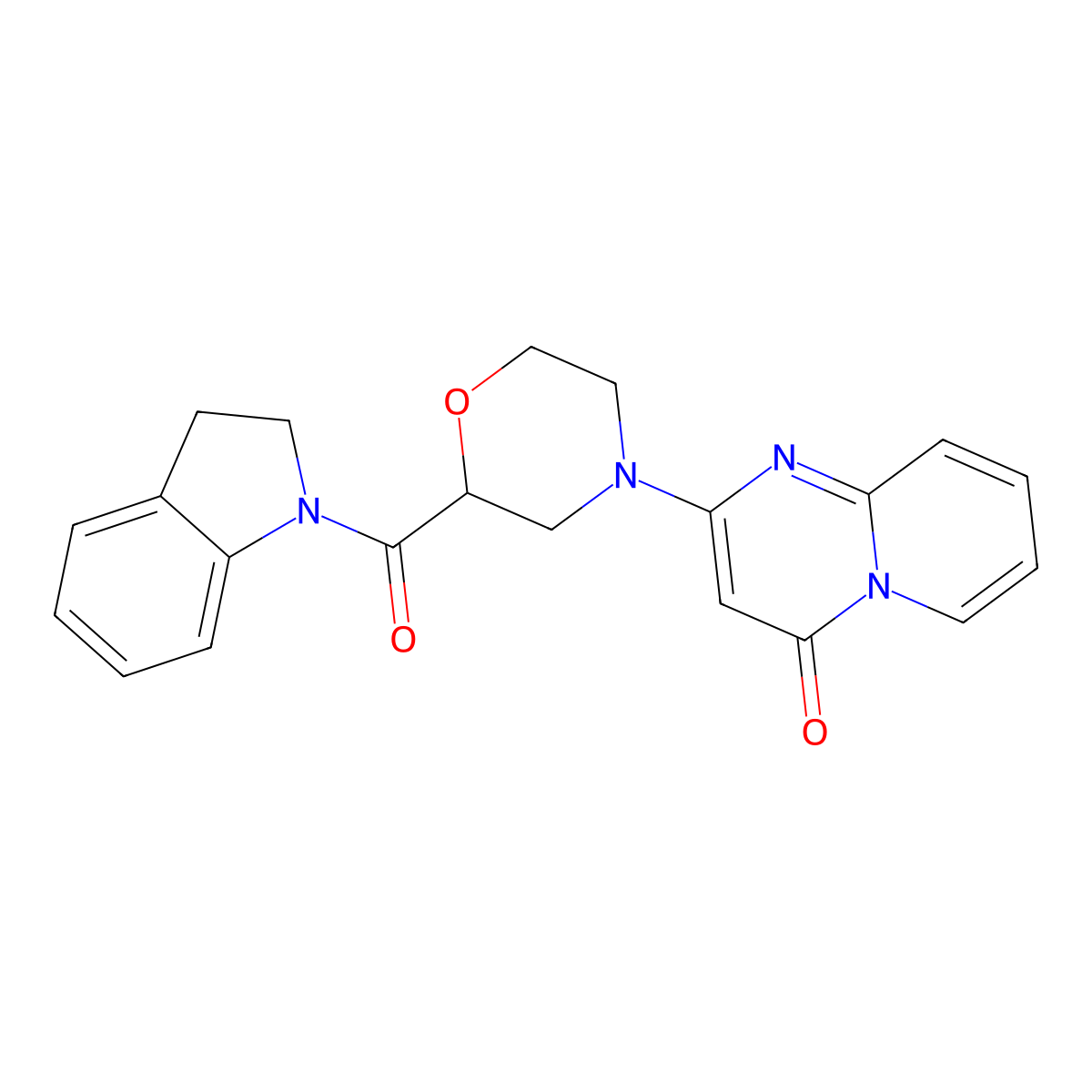 2-[2-(2,3-dihydro-1H-indole-1-carbonyl)morpholin-4-yl]-4H-pyrido[1,2-a]pyrimidin-4-one molecular structure, CAS 3054615-91-4