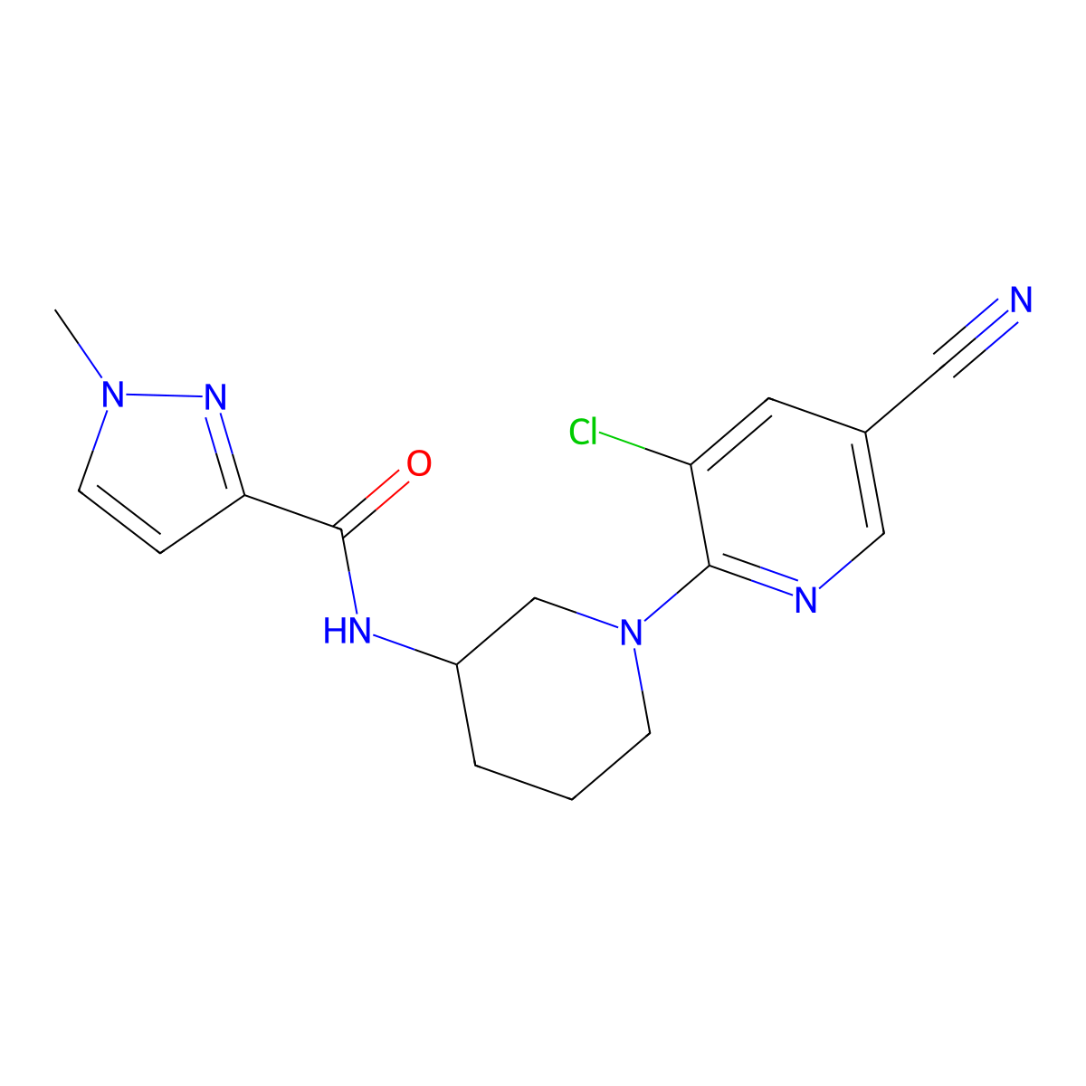 N-[1-(3-chloro-5-cyanopyridin-2-yl)piperidin-3-yl]-1-methyl-1H-pyrazole-3-carboxamide molecular structure, CAS 3054615-93-6