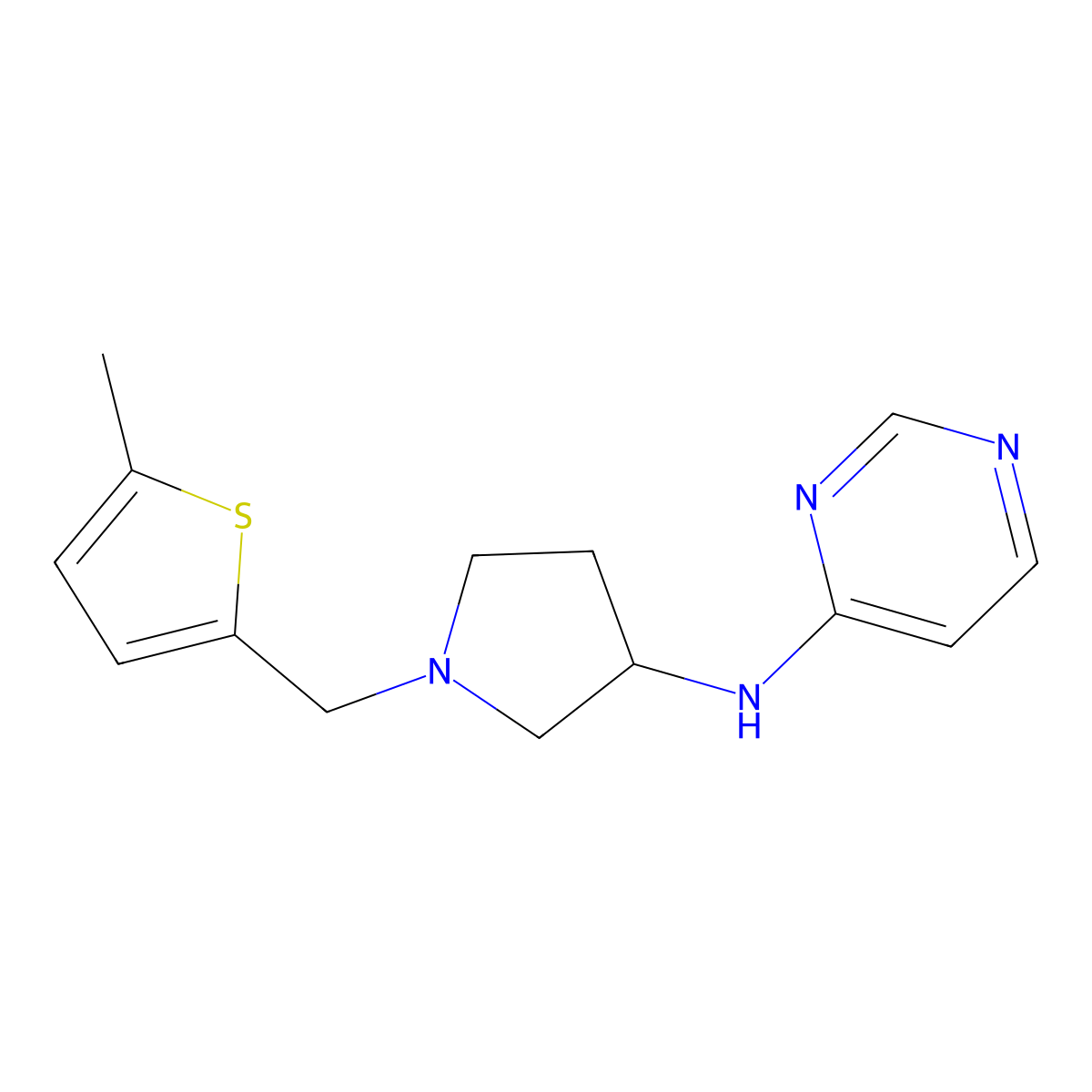 N-{1-[(5-methylthiophen-2-yl)methyl]pyrrolidin-3-yl}pyrimidin-4-amine molecular structure, CAS 3054615-99-2