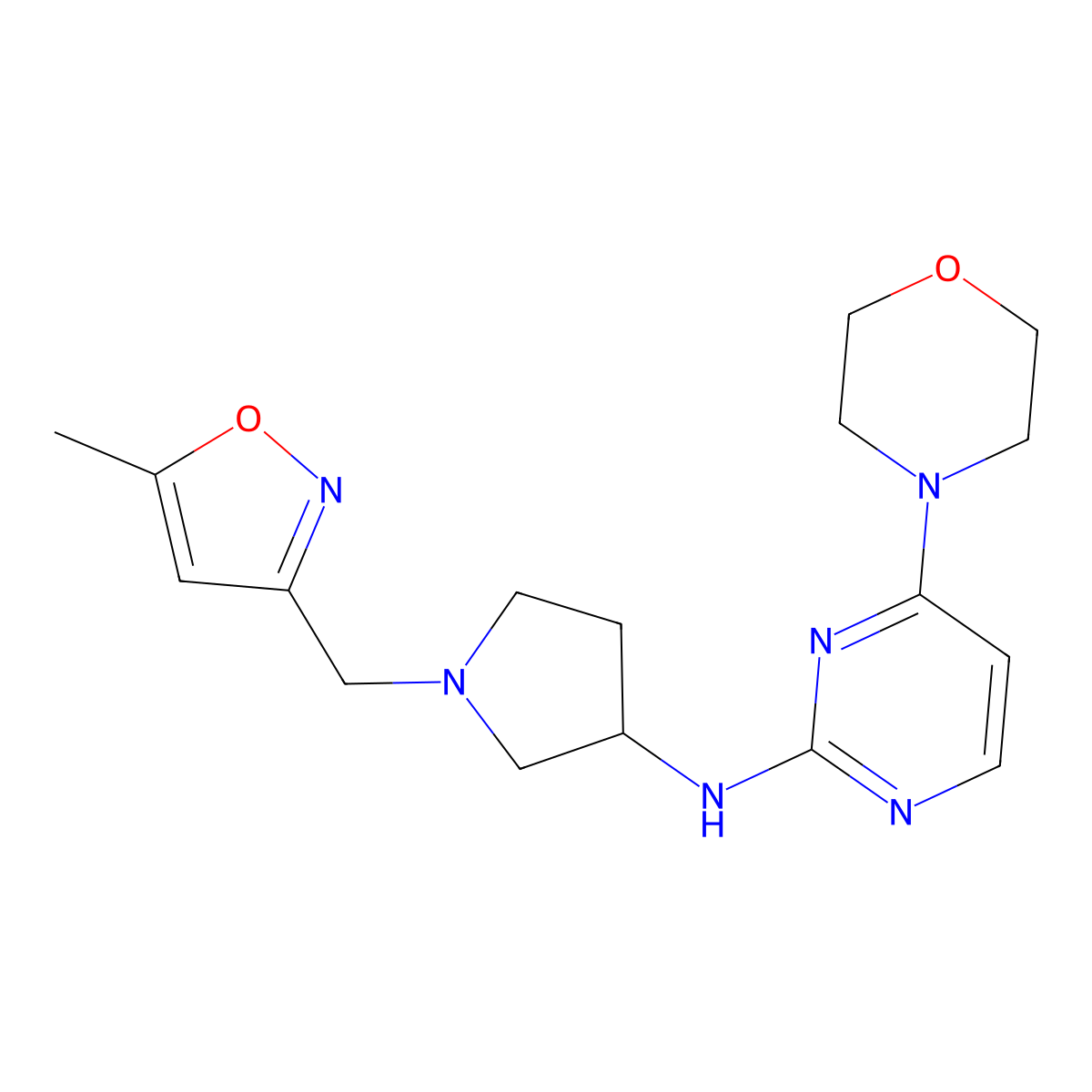 N-{1-[(5-methyl-1,2-oxazol-3-yl)methyl]pyrrolidin-3-yl}-4-(morpholin-4-yl)pyrimidin-2-amine molecular structure, CAS 3054616-06-4