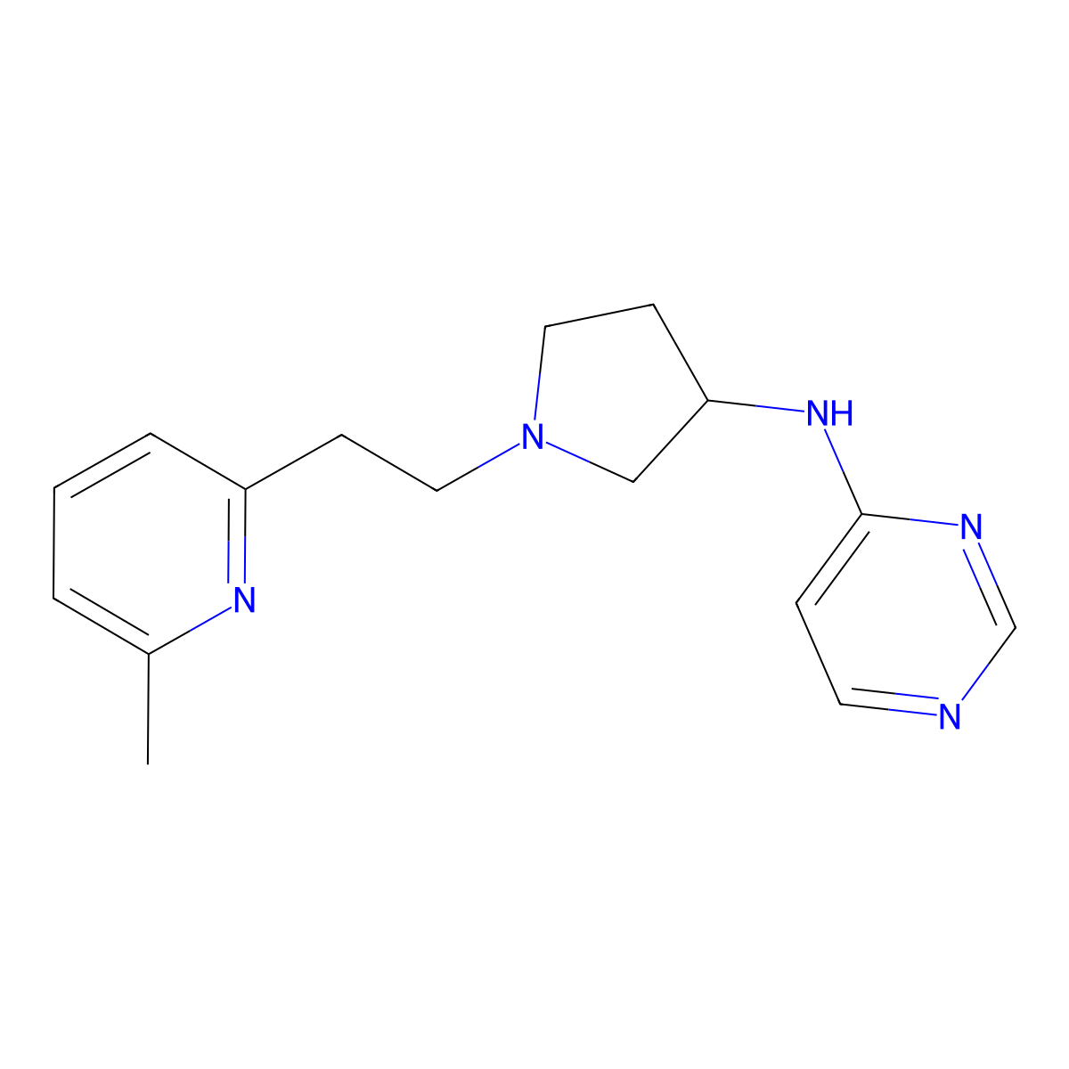 N-{1-[2-(6-methylpyridin-2-yl)ethyl]pyrrolidin-3-yl}pyrimidin-4-amine molecular structure, CAS 3054616-07-5