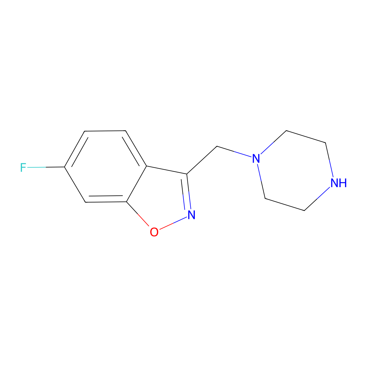 6-Fluoro-3-[(piperazin-1-yl)methyl]-1,2-benzoxazole molecular structure, CAS 3054616-13-3