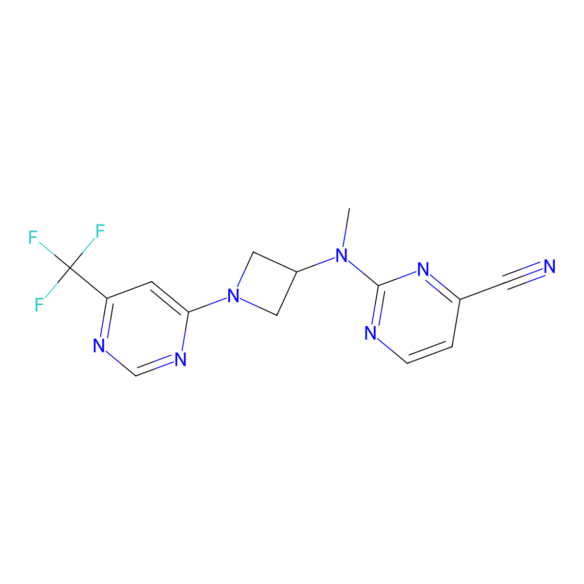 2-[Methyl({1-[6-(trifluoromethyl)pyrimidin-4-yl]azetidin-3-yl})amino]pyrimidine-4-carbonitrile molecular structure, CAS 3054616-20-2