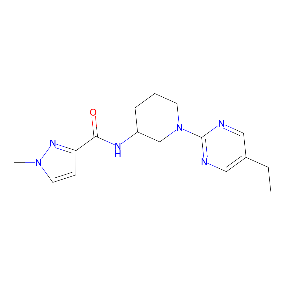 N-[1-(5-ethylpyrimidin-2-yl)piperidin-3-yl]-1-methyl-1H-pyrazole-3-carboxamide molecular structure, CAS 3054616-26-8