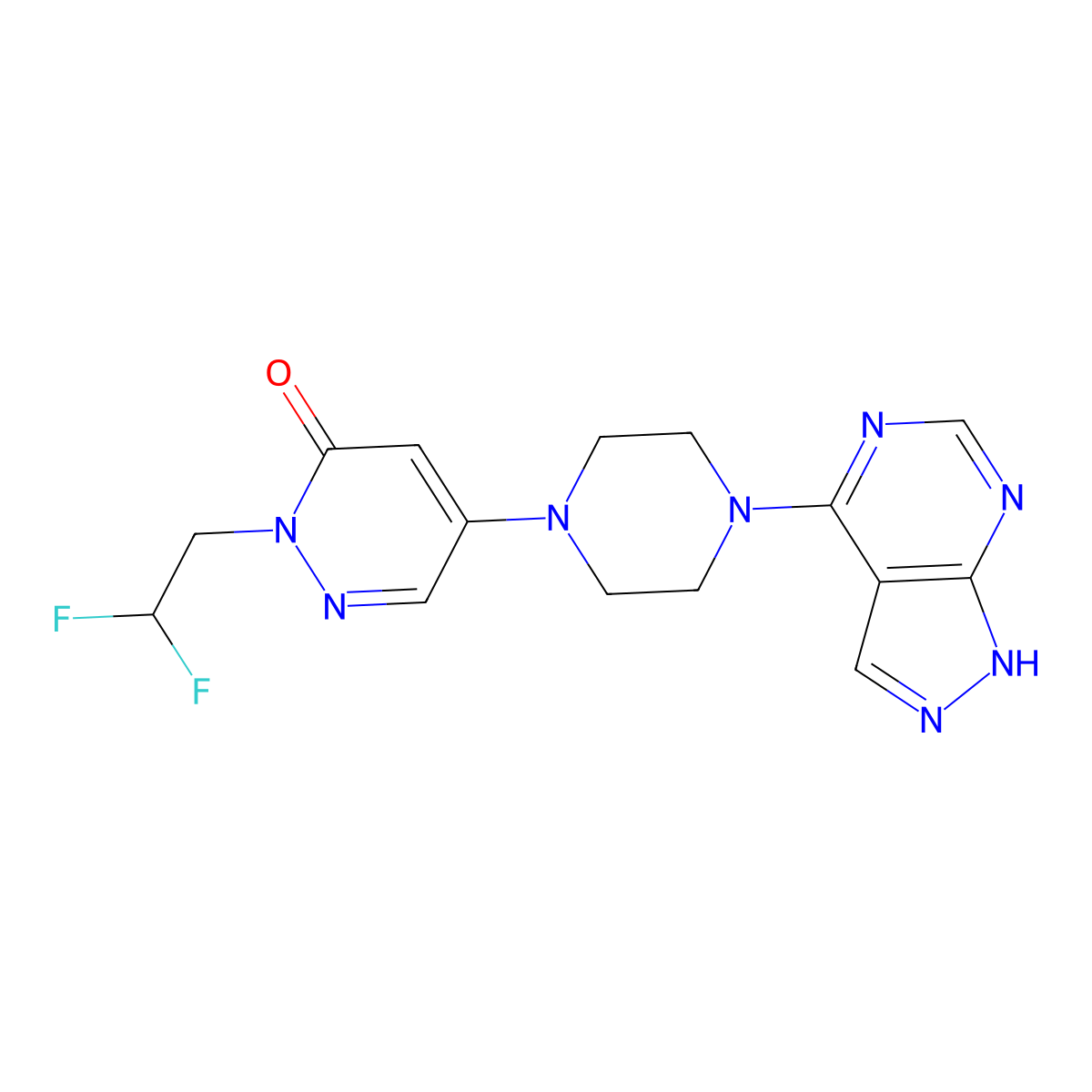 2-(2,2-difluoroethyl)-5-(4-{1H-pyrazolo[3,4-d]pyrimidin-4-yl}piperazin-1-yl)-2,3-dihydropyridazin-3-one molecular structure, CAS 3054616-28-0