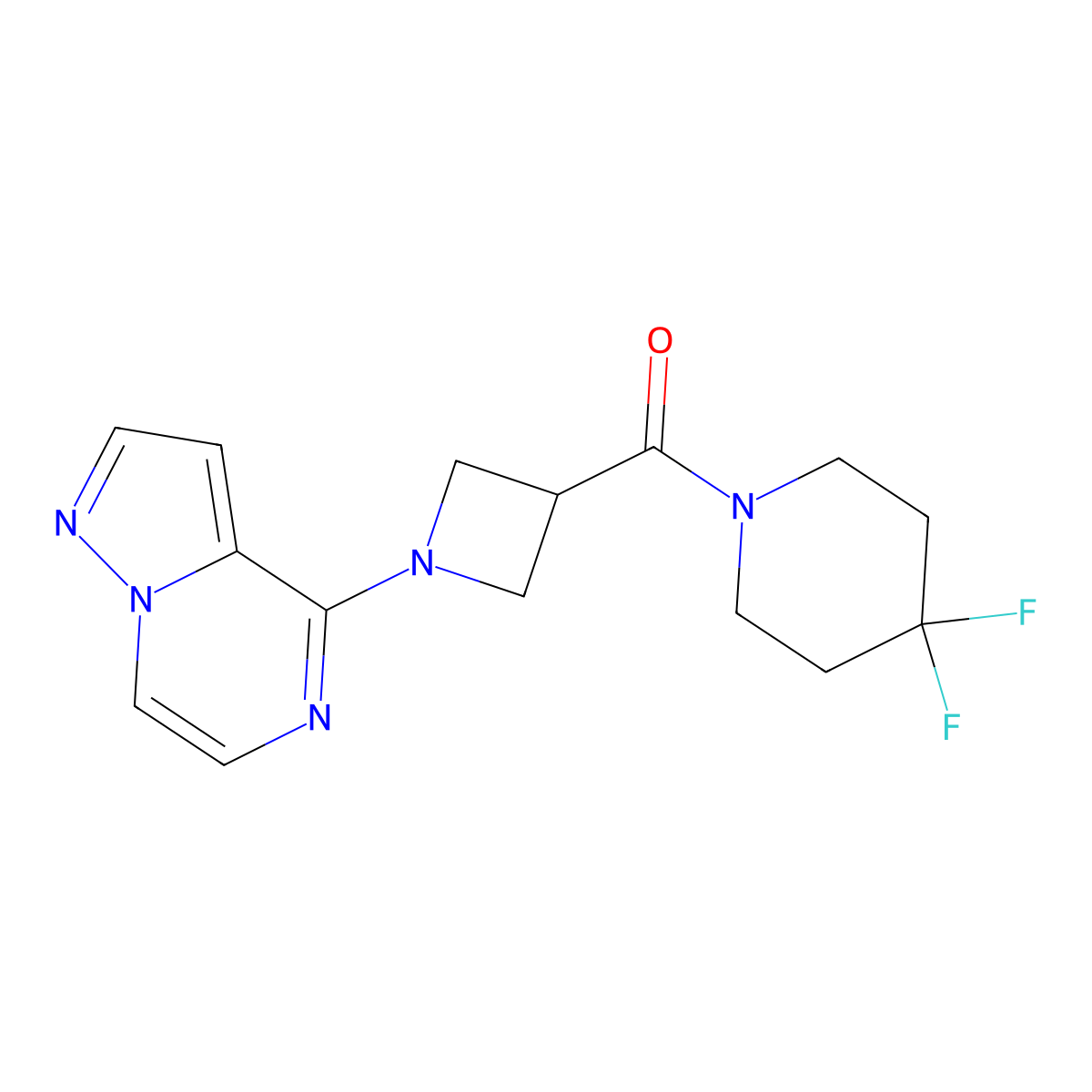 4,4-Difluoro-1-(1-{pyrazolo[1,5-a]pyrazin-4-yl}azetidine-3-carbonyl)piperidine molecular structure, CAS 3054616-31-5