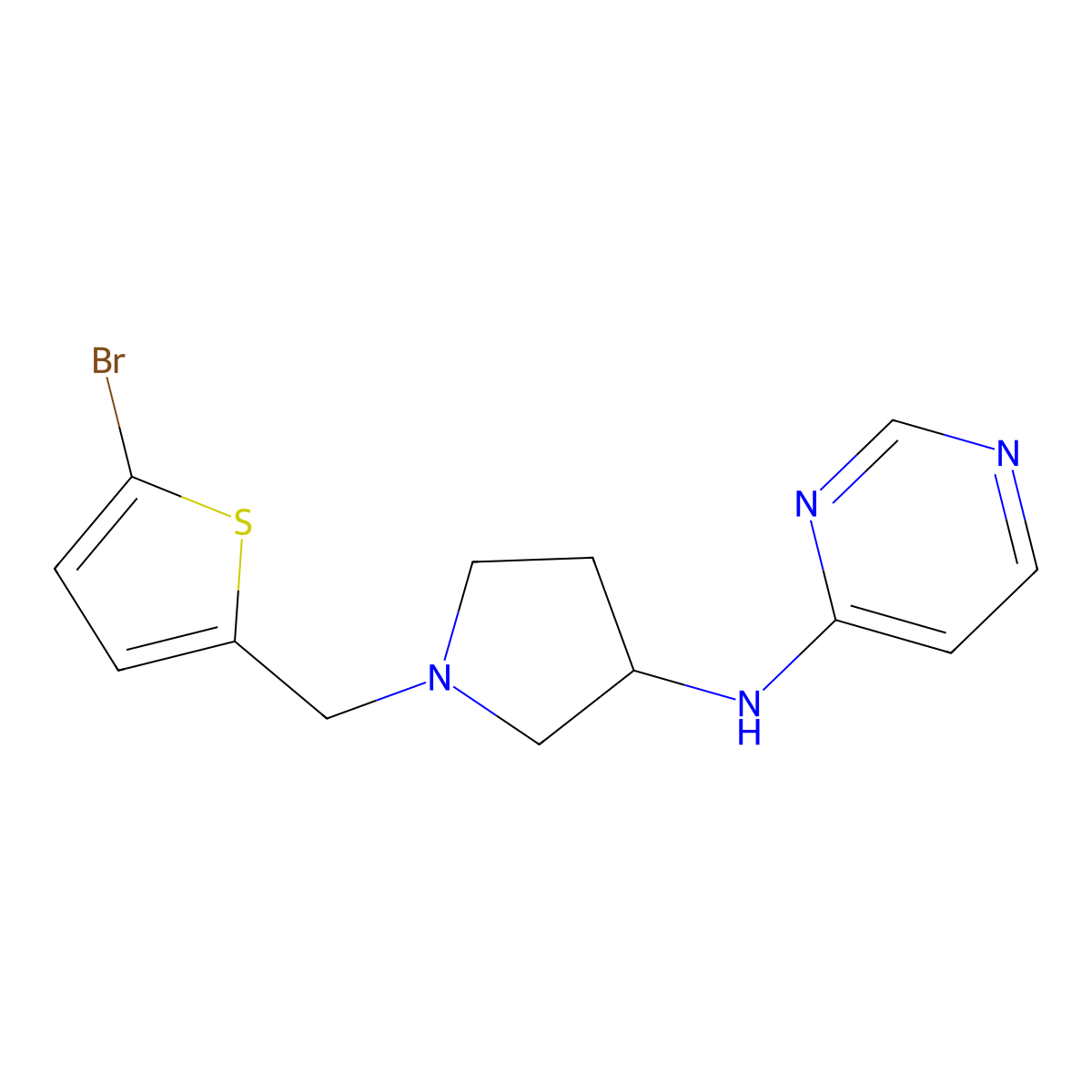 N-{1-[(5-bromothiophen-2-yl)methyl]pyrrolidin-3-yl}pyrimidin-4-amine molecular structure, CAS 3054616-35-9
