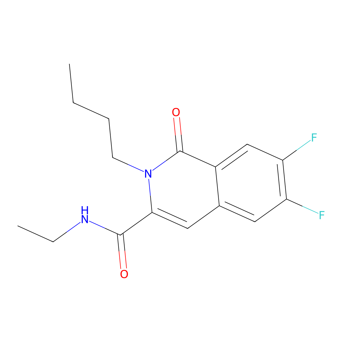 2-butyl-N-ethyl-6,7-difluoro-1-oxo-1,2-dihydroisoquinoline-3-carboxamide molecular structure, CAS 3054616-38-2