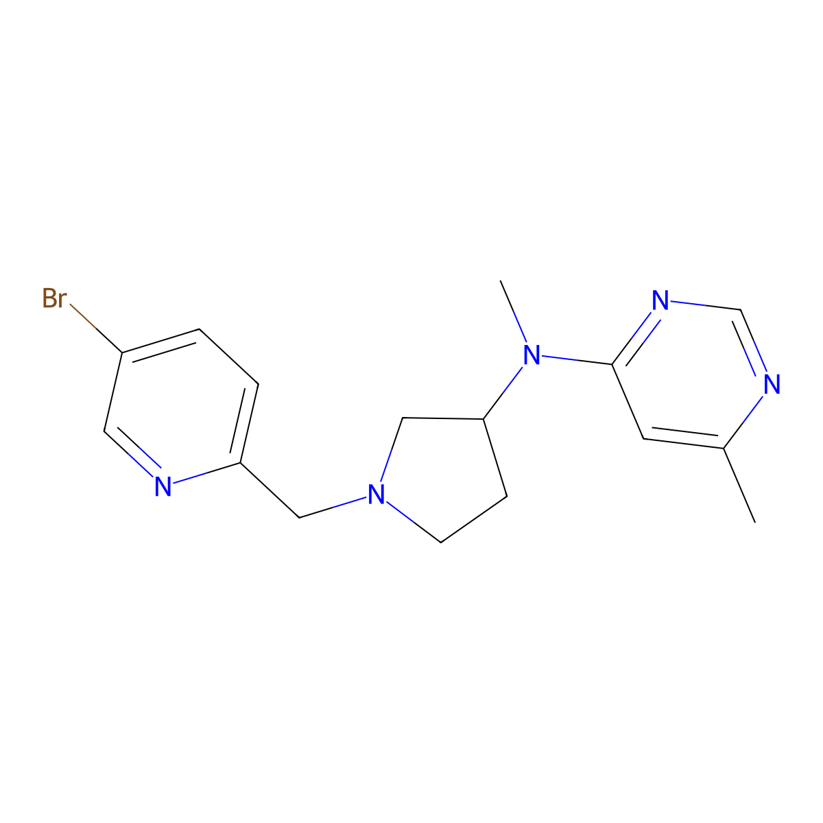 N-{1-[(5-bromopyridin-2-yl)methyl]pyrrolidin-3-yl}-N,6-dimethylpyrimidin-4-amine molecular structure, CAS 3054616-39-3