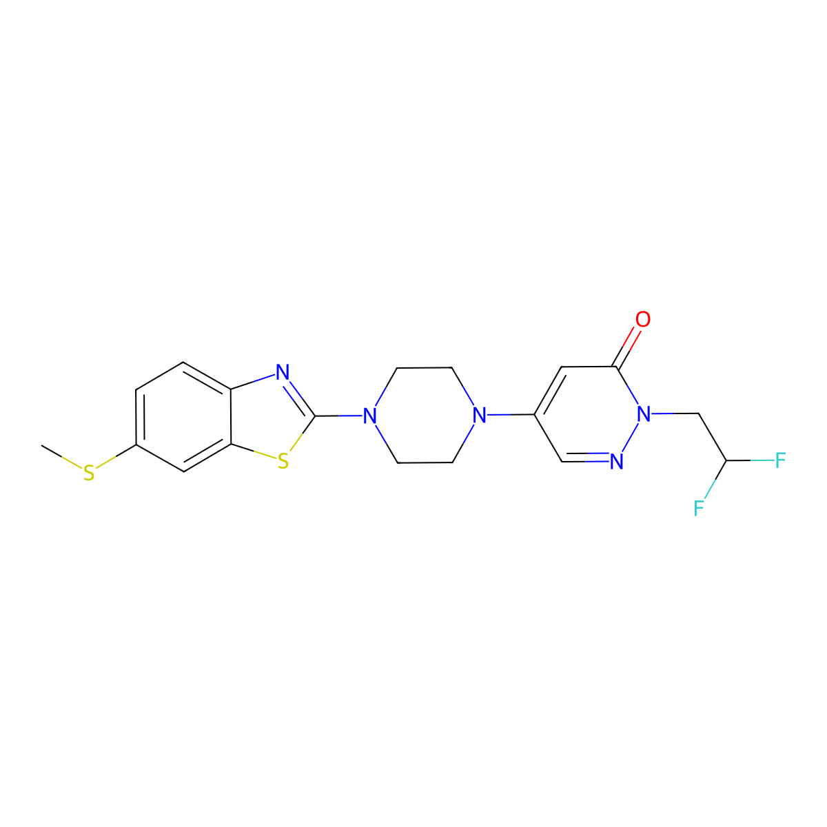2-(2,2-Difluoroethyl)-5-{4-[6-(methylsulfanyl)-1,3-benzothiazol-2-yl]piperazin-1-yl}-2,3-dihydropyridazin-3-one molecular structure, CAS 3054616-42-8