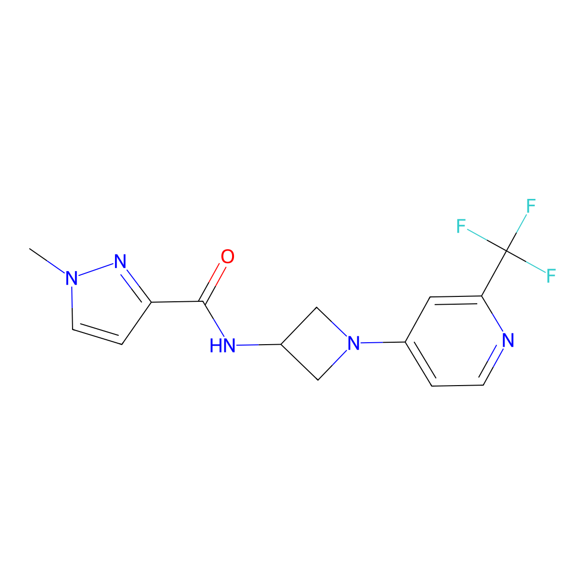 1-methyl-N-{1-[2-(trifluoromethyl)pyridin-4-yl]azetidin-3-yl}-1H-pyrazole-3-carboxamide molecular structure, CAS 3054616-44-0