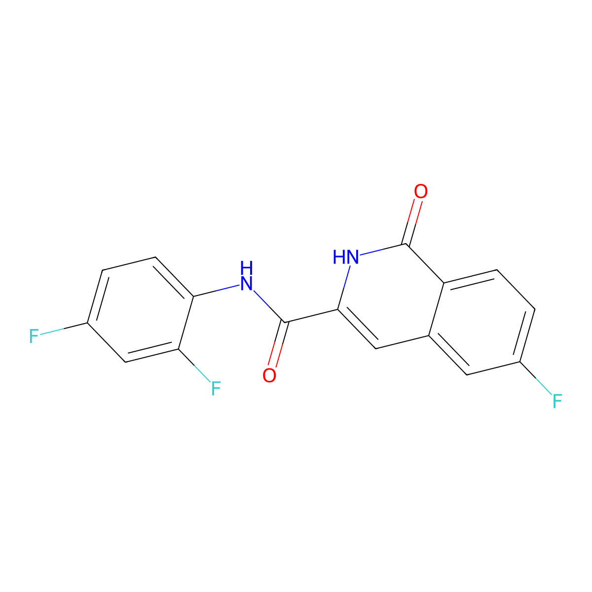 N-(2,4-difluorophenyl)-6-fluoro-1-oxo-1,2-dihydroisoquinoline-3-carboxamide molecular structure, CAS 3054616-47-3