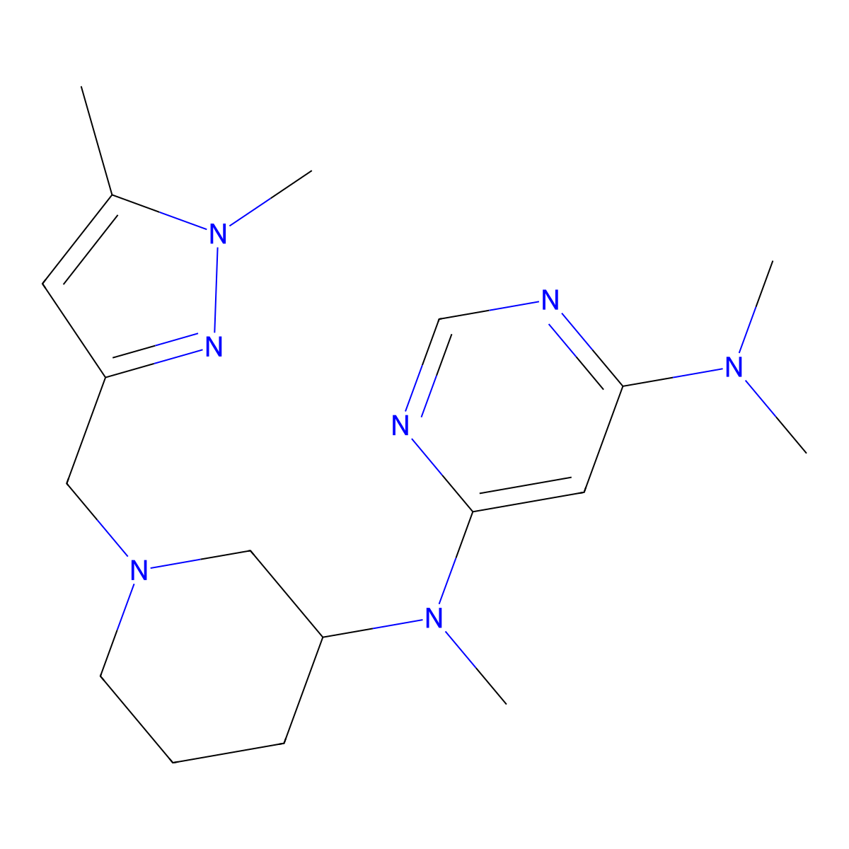 N4-{1-[(1,5-dimethyl-1H-pyrazol-3-yl)methyl]piperidin-3-yl}-N4,N6,N6-trimethylpyrimidine-4,6-diamine molecular structure, CAS 3054616-50-8