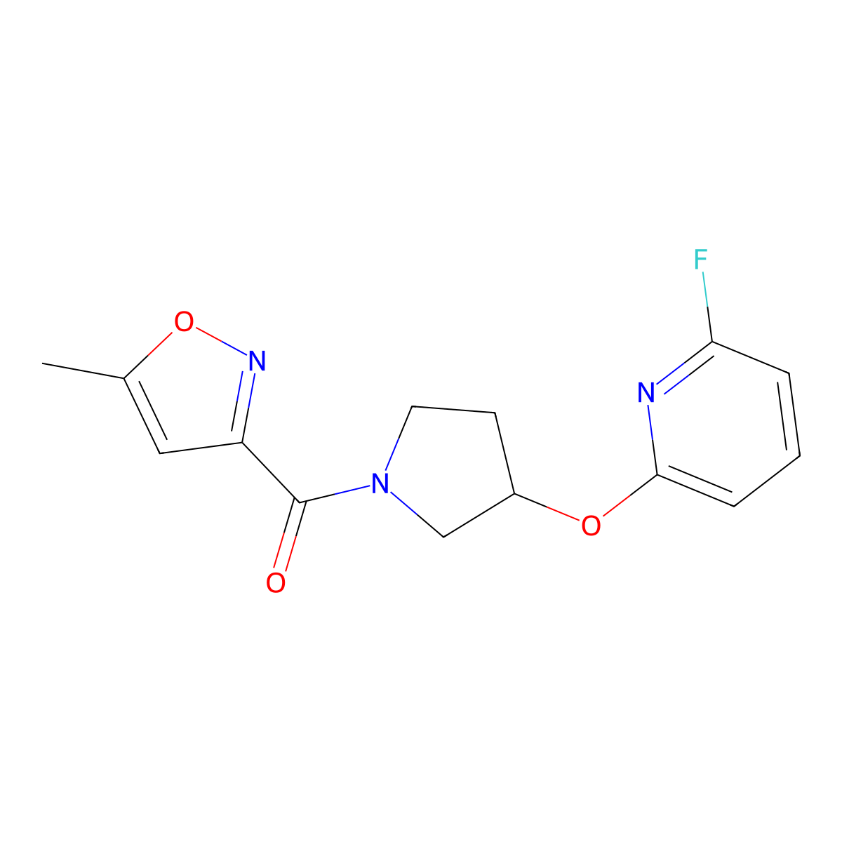 2-Fluoro-6-{[1-(5-methyl-1,2-oxazole-3-carbonyl)pyrrolidin-3-yl]oxy}pyridine molecular structure, CAS 3054616-52-0
