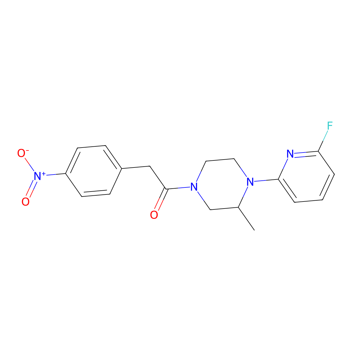 1-[4-(6-Fluoropyridin-2-yl)-3-methylpiperazin-1-yl]-2-(4-nitrophenyl)ethan-1-one molecular structure, CAS 3054616-55-3