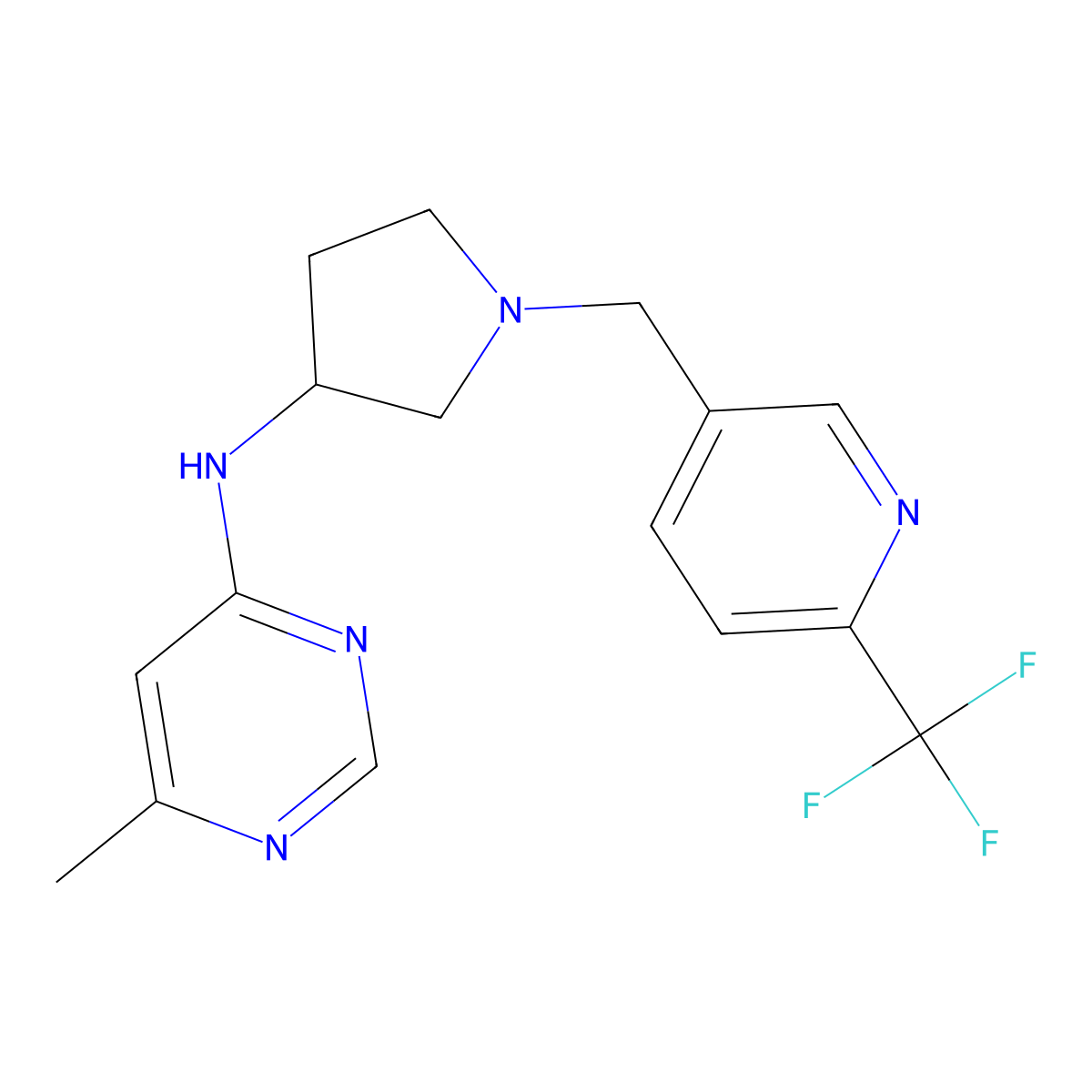 6-methyl-N-(1-{[6-(trifluoromethyl)pyridin-3-yl]methyl}pyrrolidin-3-yl)pyrimidin-4-amine molecular structure, CAS 3054616-60-0