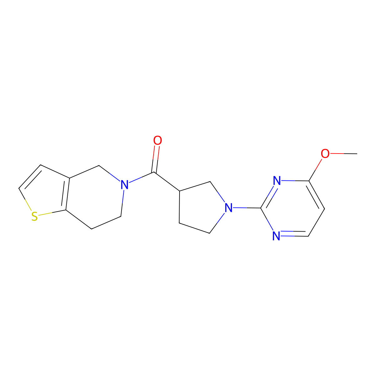 4-methoxy-2-(3-{4H,5H,6H,7H-thieno[3,2-c]pyridine-5-carbonyl}pyrrolidin-1-yl)pyrimidine molecular structure, CAS 3054616-75-7