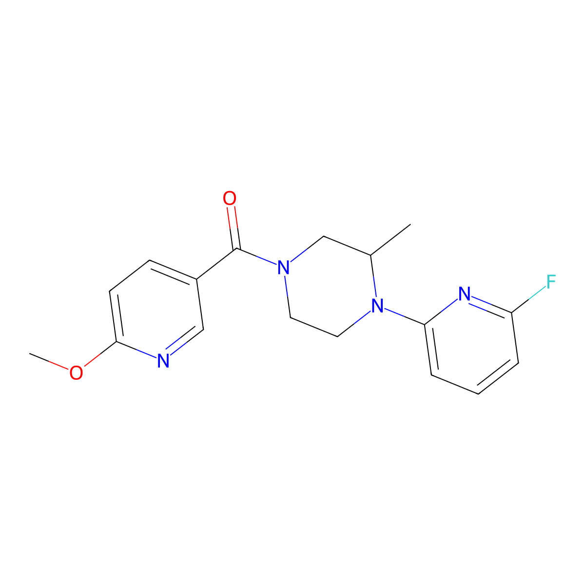 [4-(6-Fluoropyridin-2-yl)-3-methylpiperazin-1-yl]-(6-methoxypyridin-3-yl)methanone molecular structure, CAS 3054616-77-9