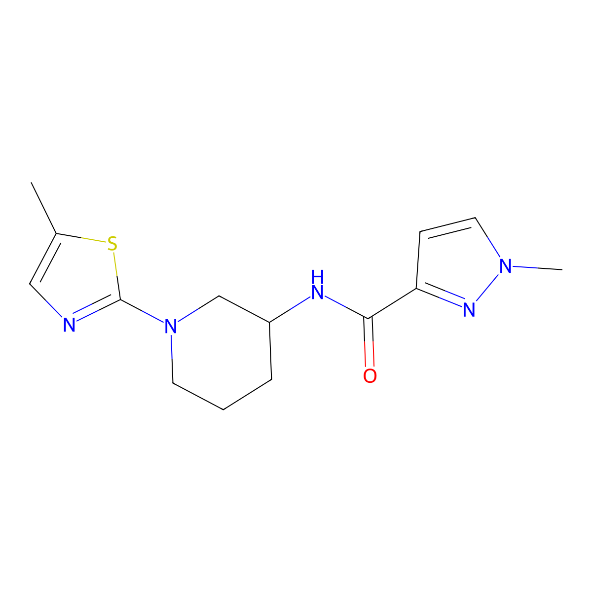 1-methyl-N-[1-(5-methyl-1,3-thiazol-2-yl)piperidin-3-yl]-1H-pyrazole-3-carboxamide molecular structure, CAS 3054616-81-5