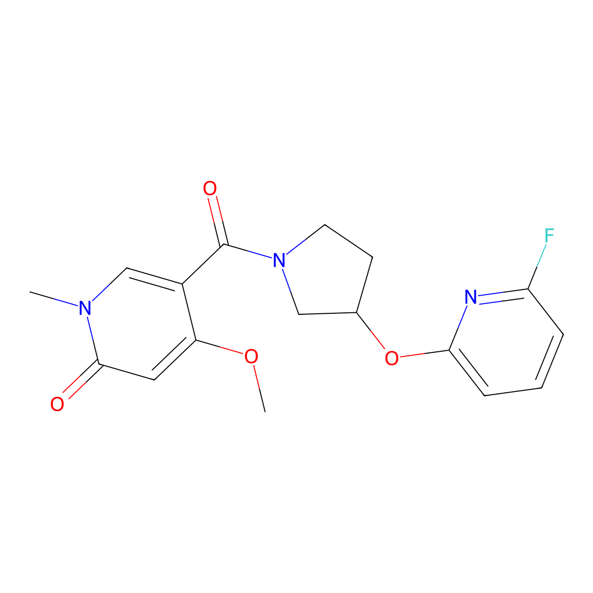 5-{3-[(6-Fluoropyridin-2-yl)oxy]pyrrolidine-1-carbonyl}-4-methoxy-1-methyl-1,2-dihydropyridin-2-one molecular structure, CAS 3054616-84-8