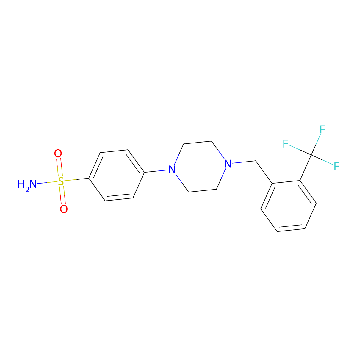4-(4-{[2-(Trifluoromethyl)phenyl]methyl}piperazin-1-yl)benzene-1-sulfonamide molecular structure, CAS 3054616-85-9