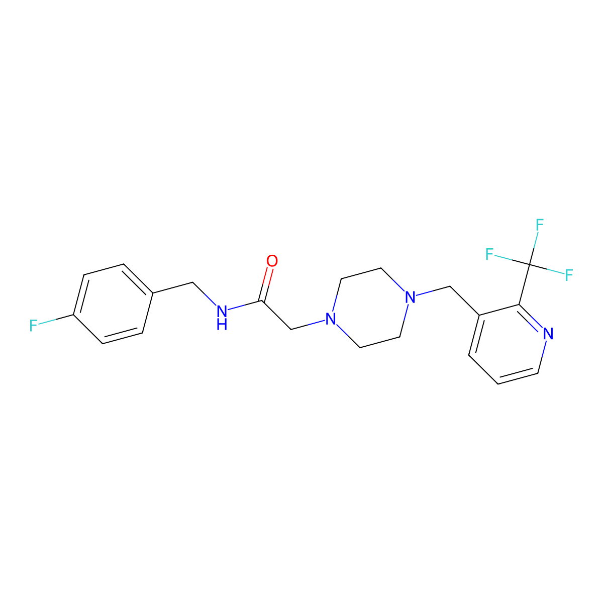 N-[(4-fluorophenyl)methyl]-2-(4-{[2-(trifluoromethyl)pyridin-3-yl]methyl}piperazin-1-yl)acetamide molecular structure, CAS 3054617-10-3