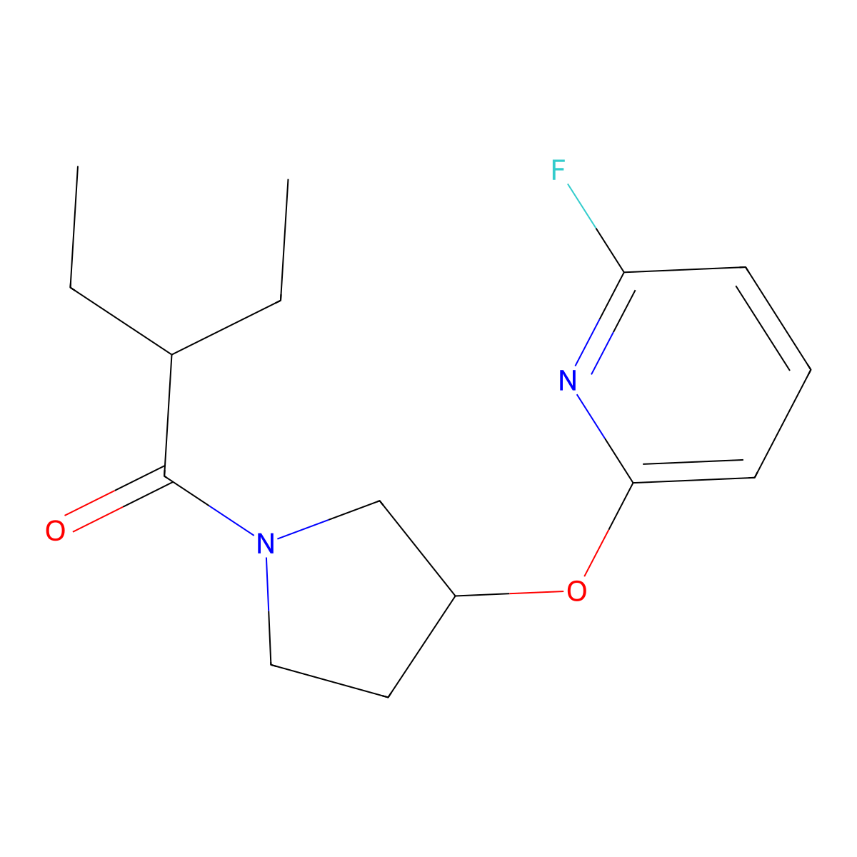 2-Ethyl-1-{3-[(6-fluoropyridin-2-yl)oxy]pyrrolidin-1-yl}butan-1-one molecular structure, CAS 3054617-14-7