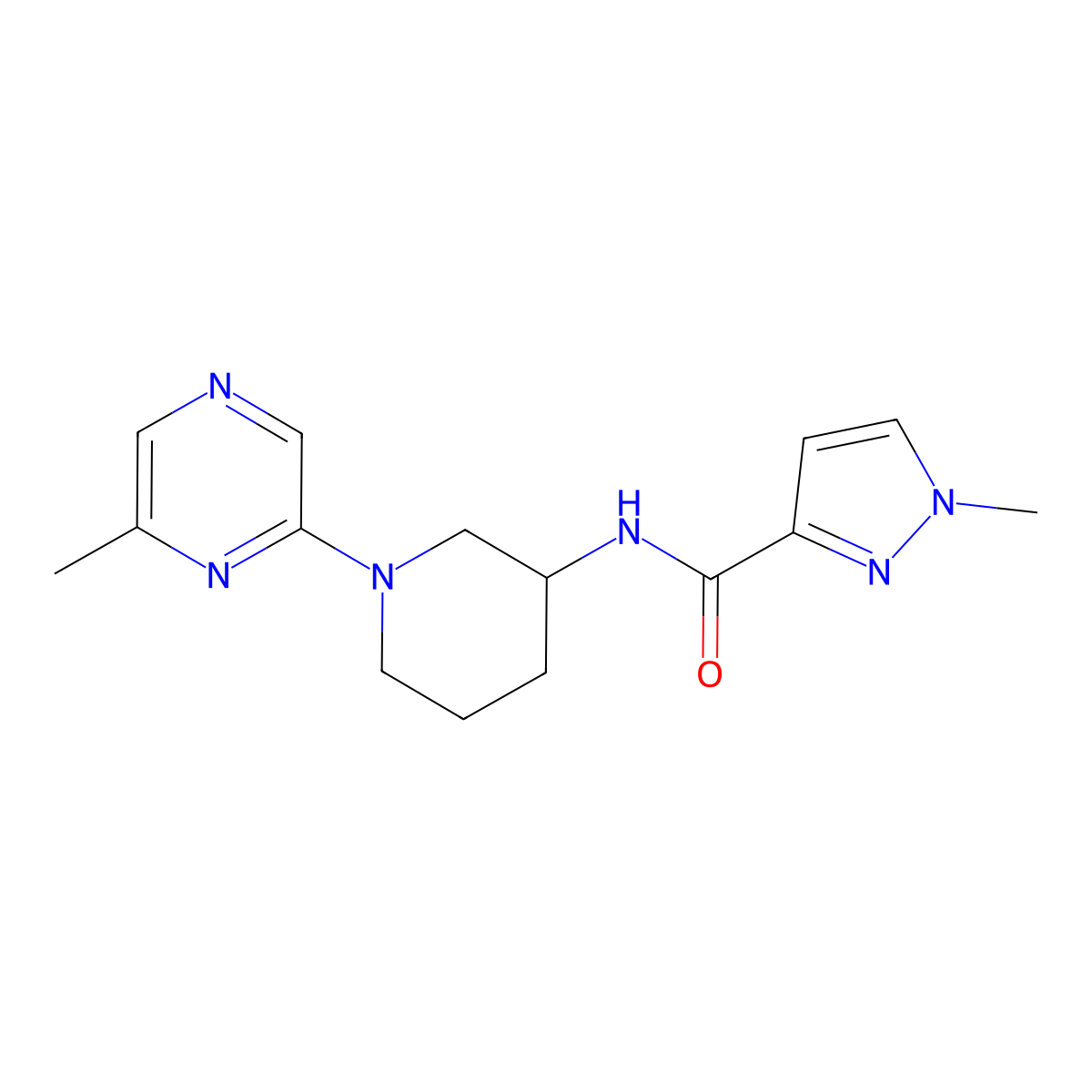 1-methyl-N-[1-(6-methylpyrazin-2-yl)piperidin-3-yl]-1H-pyrazole-3-carboxamide molecular structure, CAS 3054617-17-0