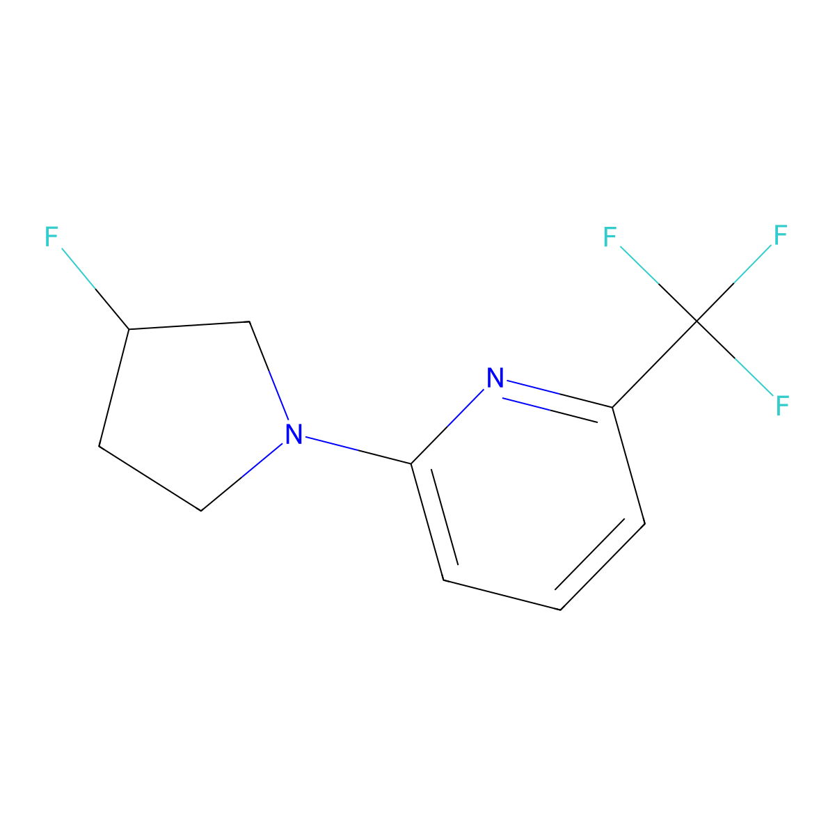 2-(3-Fluoropyrrolidin-1-yl)-6-(trifluoromethyl)pyridine molecular structure, CAS 3054617-18-1