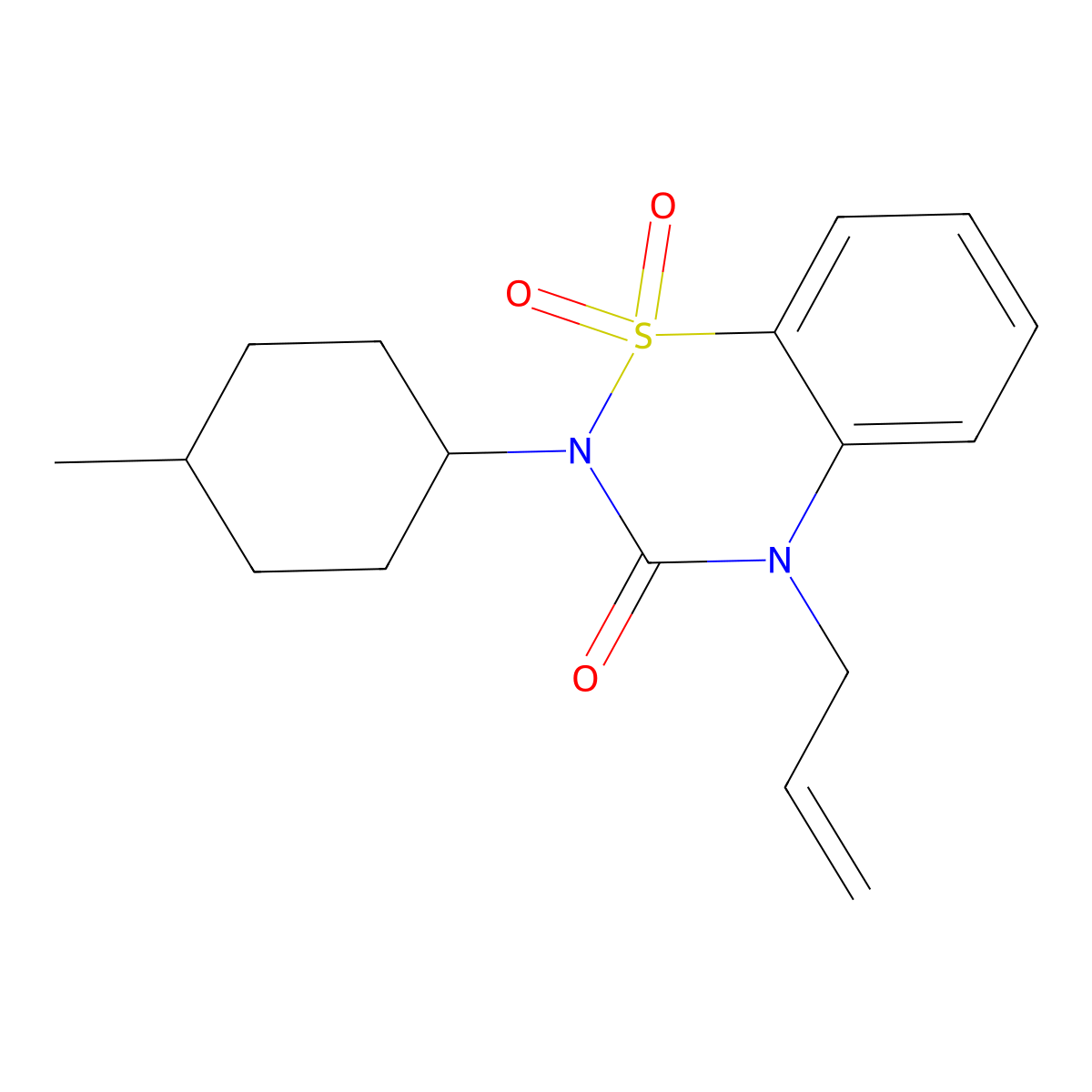 2-(4-methylcyclohexyl)-4-(prop-2-en-1-yl)-3,4-dihydro-2H-1lambda,2,4-benzothiadiazine-1,1,3-trione molecular structure, CAS 3054617-19-2