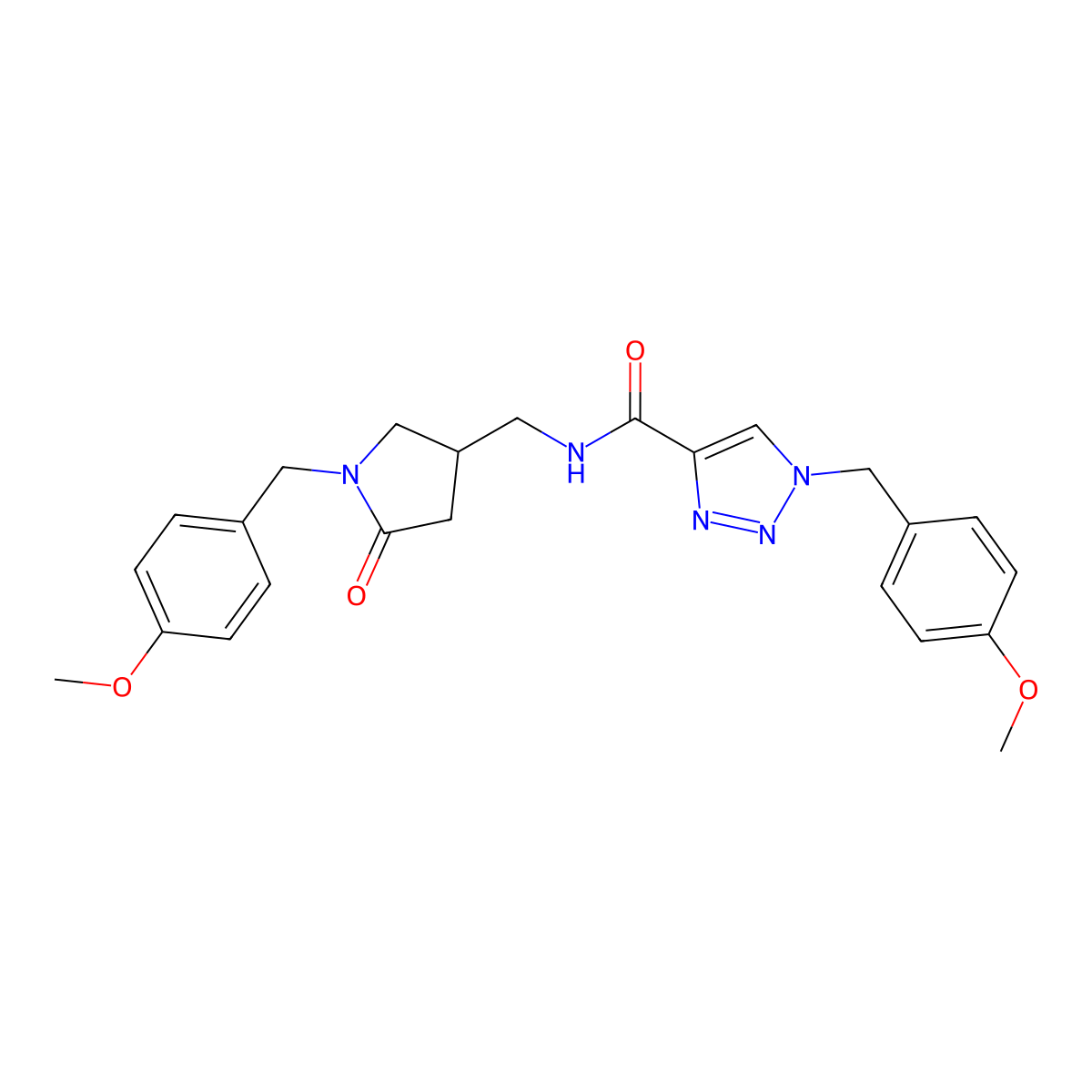 1-[(4-methoxyphenyl)methyl]-N-({1-[(4-methoxyphenyl)methyl]-5-oxopyrrolidin-3-yl}methyl)-1H-1,2,3-triazole-4-carboxamide molecular structure, CAS 3054617-20-5