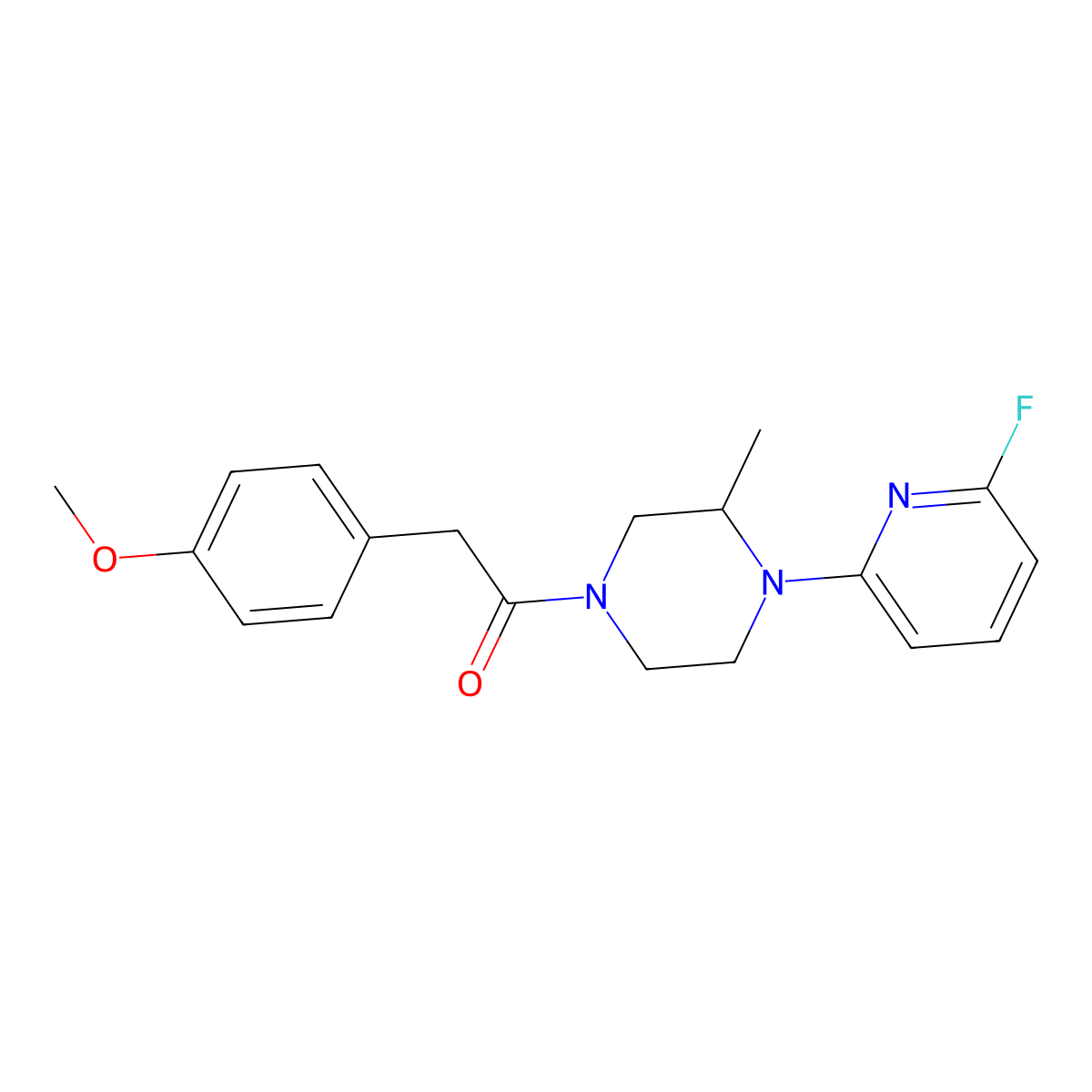 1-[4-(6-Fluoropyridin-2-yl)-3-methylpiperazin-1-yl]-2-(4-methoxyphenyl)ethan-1-one molecular structure, CAS 3054617-22-7