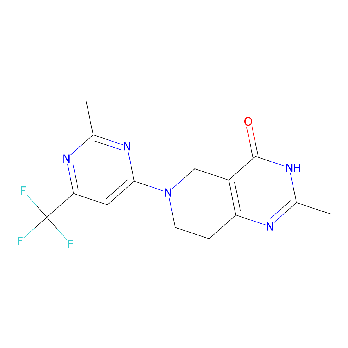 2-methyl-6-[2-methyl-6-(trifluoromethyl)pyrimidin-4-yl]-3H,4H,5H,6H,7H,8H-pyrido[4,3-d]pyrimidin-4-one molecular structure, CAS 3054617-23-8