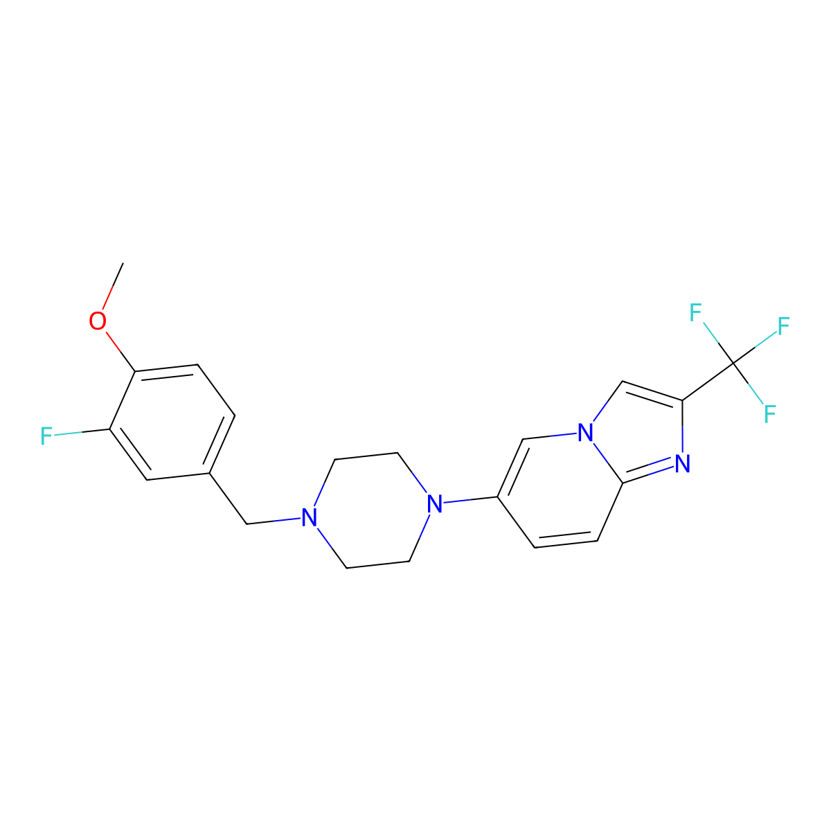 1-[(3-Fluoro-4-methoxyphenyl)methyl]-4-[2-(trifluoromethyl)imidazo[1,2-a]pyridin-6-yl]piperazine molecular structure, CAS 3054617-28-3