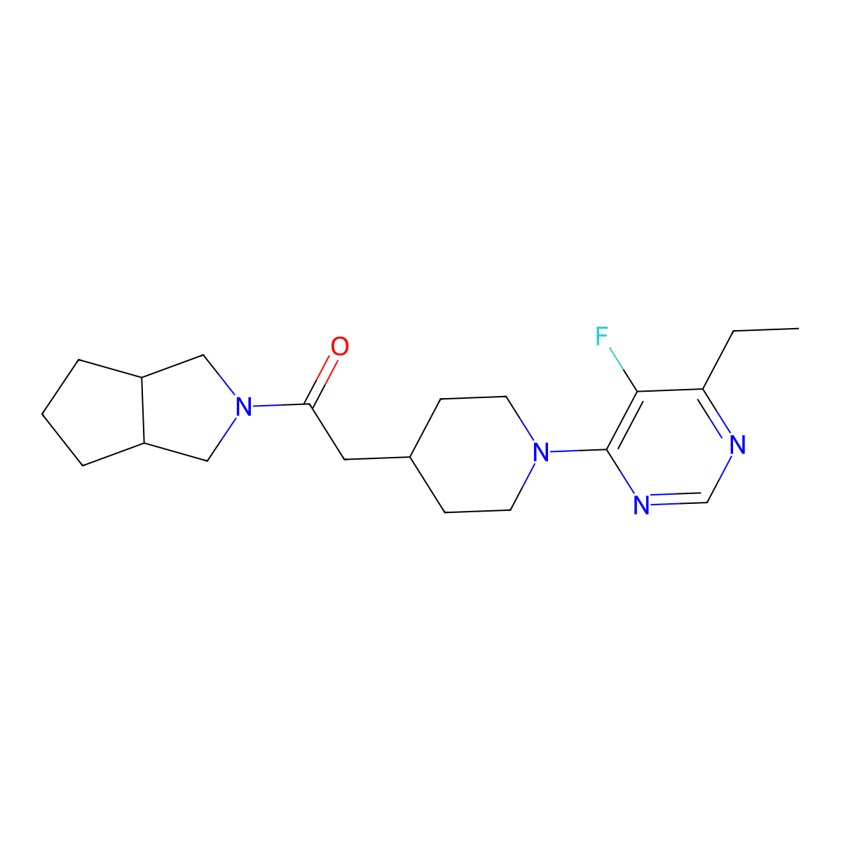 2-[1-(6-Ethyl-5-fluoropyrimidin-4-yl)piperidin-4-yl]-1-{octahydrocyclopenta[c]pyrrol-2-yl}ethan-1-one molecular structure, CAS 3054617-35-2