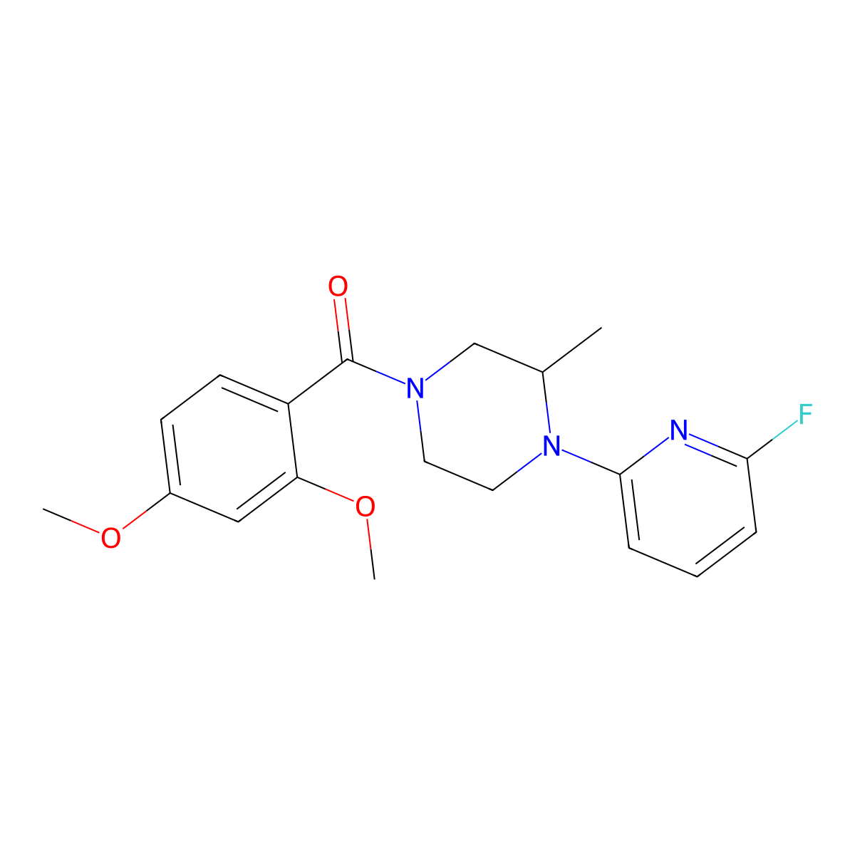 4-(2,4-Dimethoxybenzoyl)-1-(6-fluoropyridin-2-yl)-2-methylpiperazine molecular structure, CAS 3054617-36-3