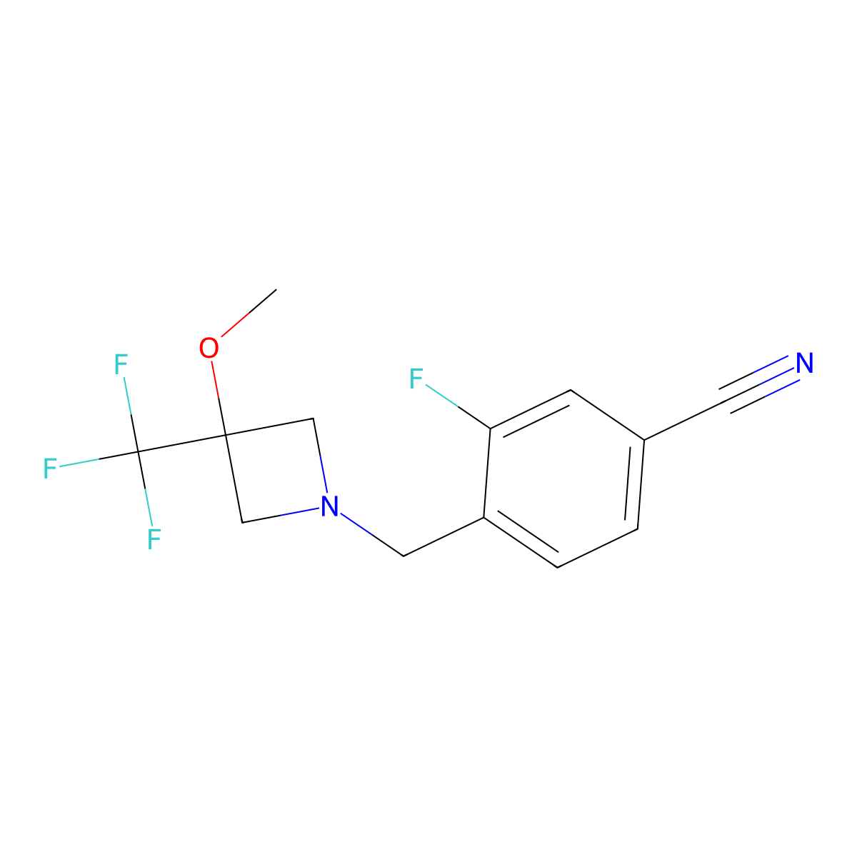 3-Fluoro-4-{[3-methoxy-3-(trifluoromethyl)azetidin-1-yl]methyl}benzonitrile molecular structure, CAS 3054617-39-6