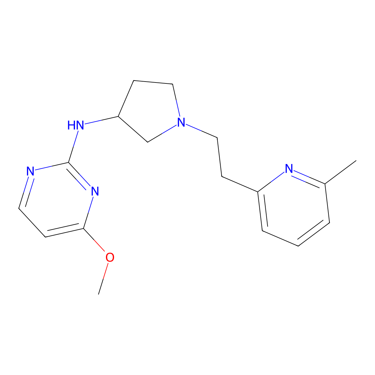 4-methoxy-N-{1-[2-(6-methylpyridin-2-yl)ethyl]pyrrolidin-3-yl}pyrimidin-2-amine molecular structure, CAS 3054617-44-3