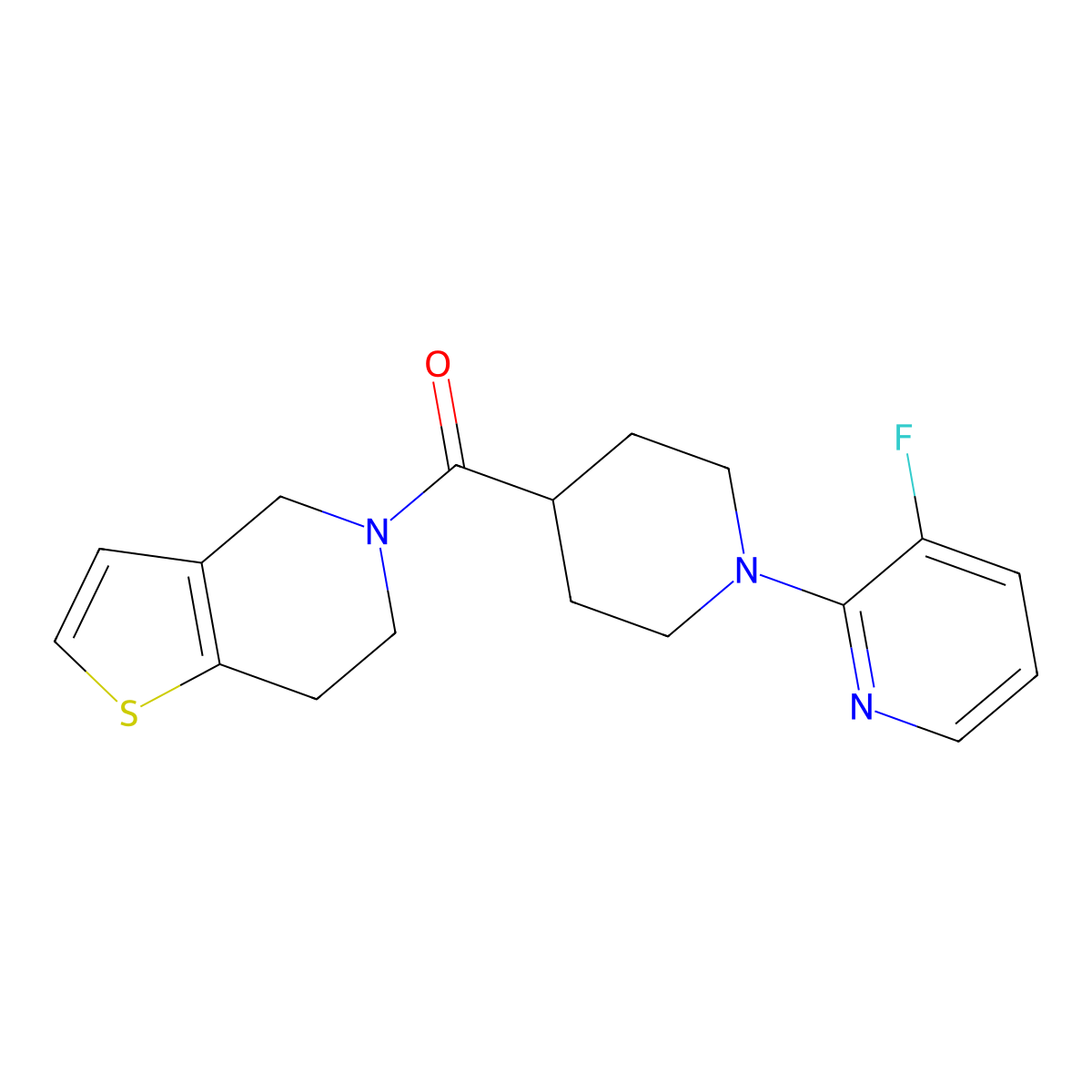 3-fluoro-2-(4-{4H,5H,6H,7H-thieno[3,2-c]pyridine-5-carbonyl}piperidin-1-yl)pyridine molecular structure, CAS 3054617-46-5