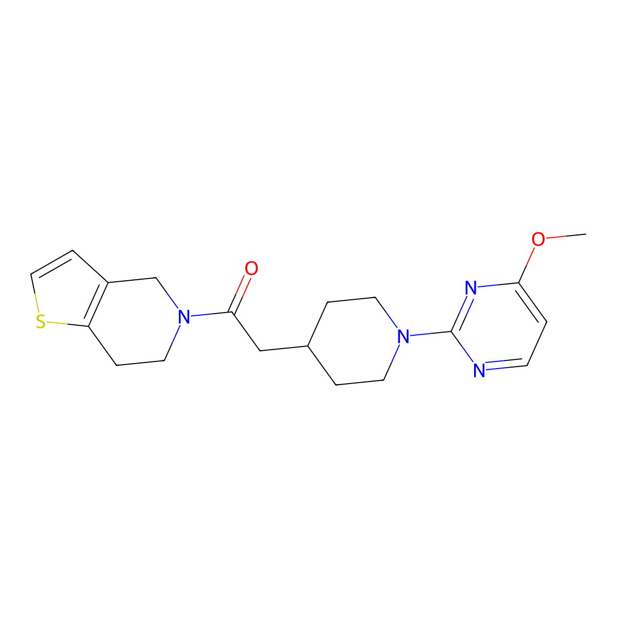 2-[1-(4-methoxypyrimidin-2-yl)piperidin-4-yl]-1-{4H,5H,6H,7H-thieno[3,2-c]pyridin-5-yl}ethan-1-one molecular structure, CAS 3054617-54-5