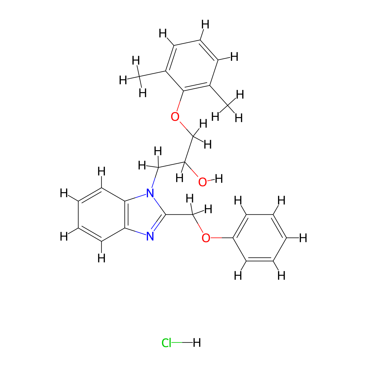 1-(2,6-dimethylphenoxy)-3-[2-(phenoxymethyl)-1H-1,3-benzodiazol-1-yl]propan-2-ol hydrochloride molecular structure, CAS 3054617-56-7