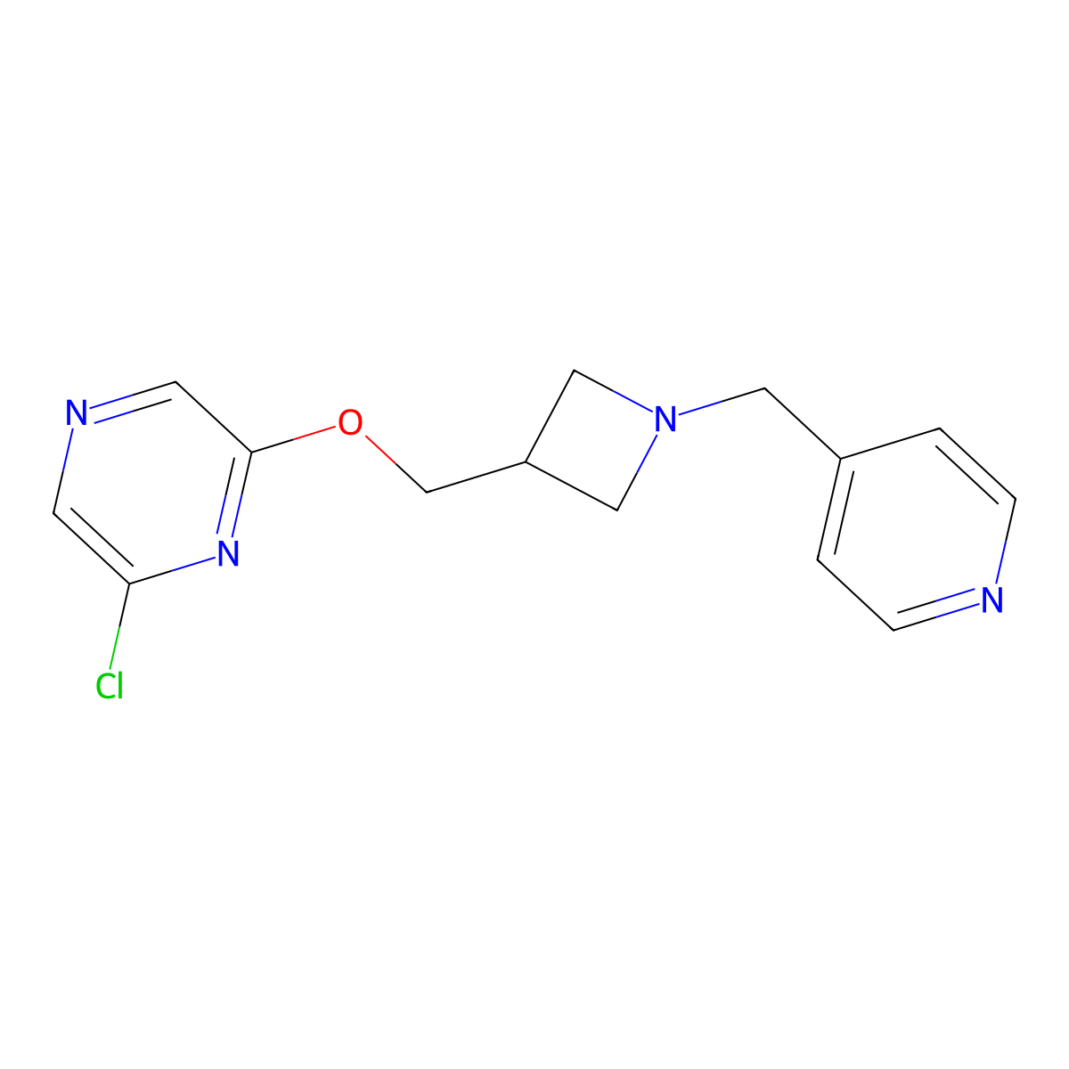 2-Chloro-6-({1-[(pyridin-4-yl)methyl]azetidin-3-yl}methoxy)pyrazine molecular structure, CAS 3054617-63-6