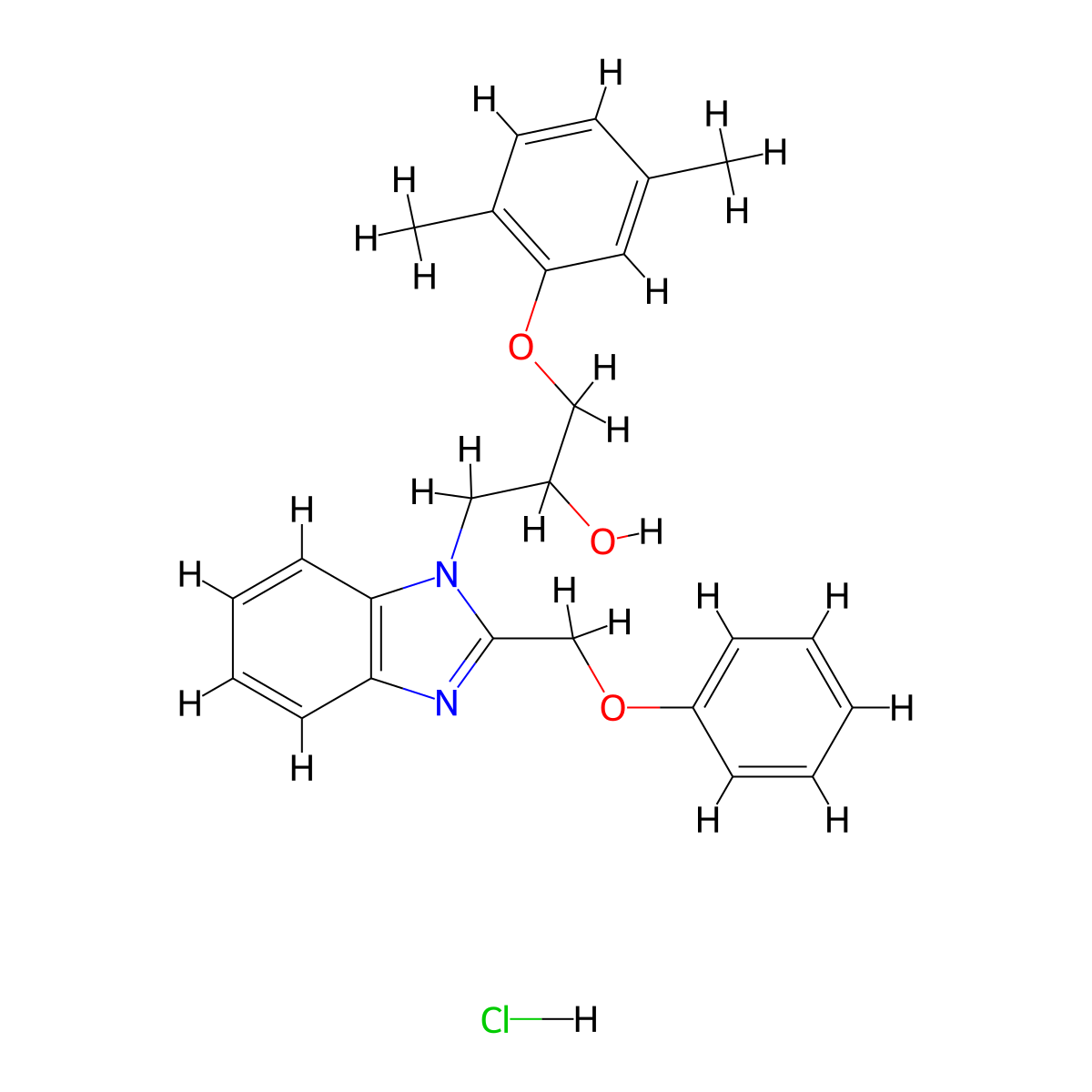1-(2,5-dimethylphenoxy)-3-[2-(phenoxymethyl)-1H-1,3-benzodiazol-1-yl]propan-2-ol hydrochloride molecular structure, CAS 3054617-71-6