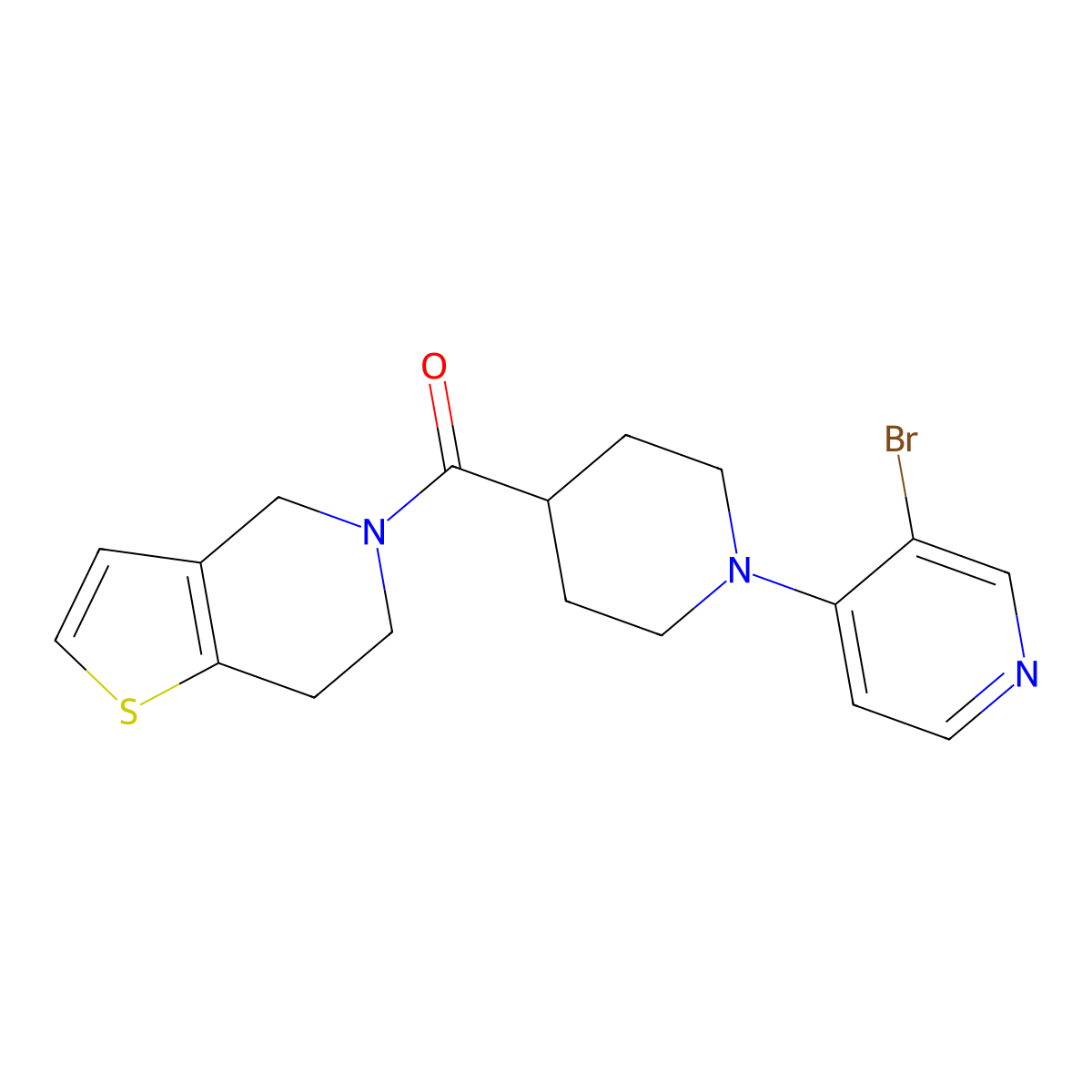 3-bromo-4-(4-{4H,5H,6H,7H-thieno[3,2-c]pyridine-5-carbonyl}piperidin-1-yl)pyridine molecular structure, CAS 3054617-76-1