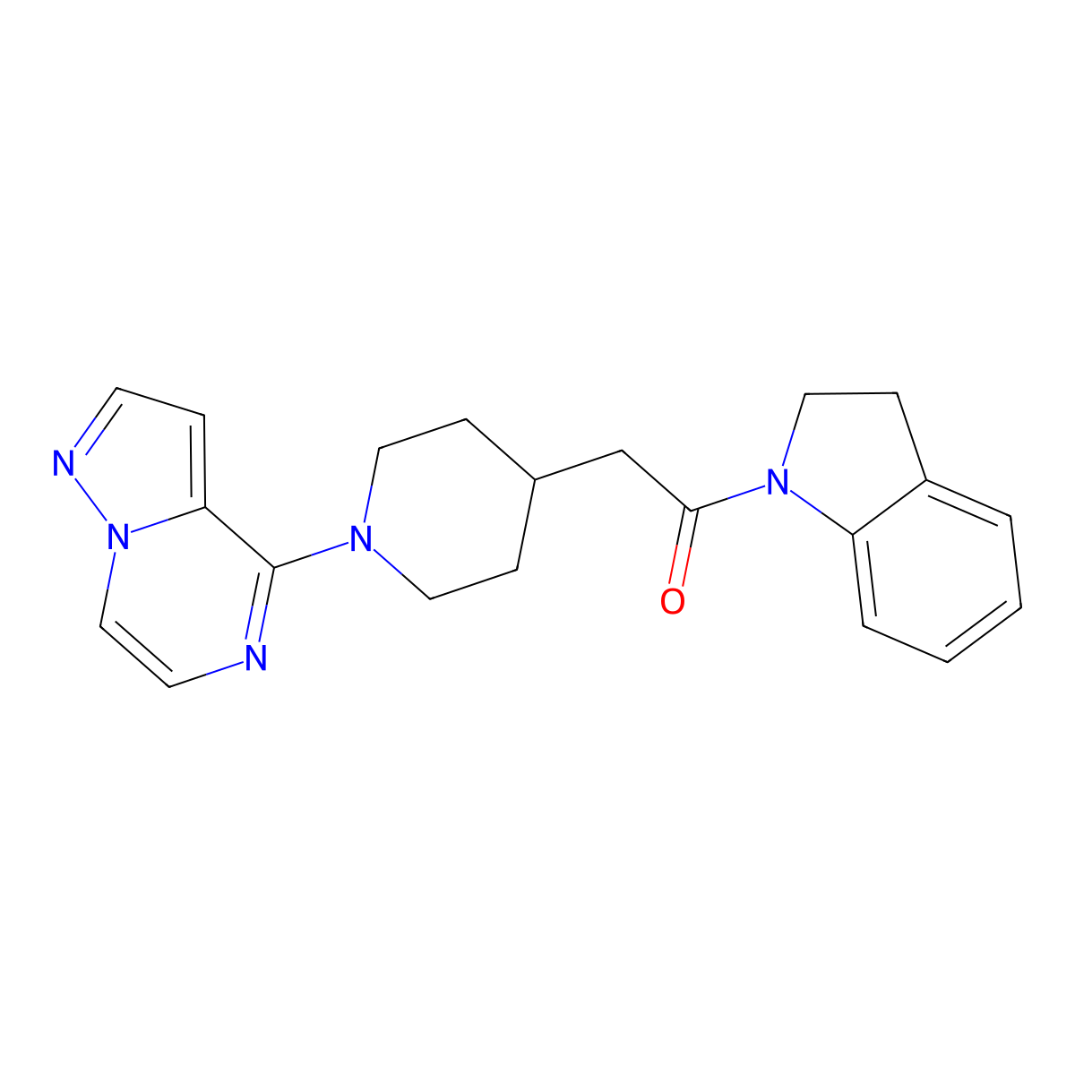1-(2,3-dihydro-1H-indol-1-yl)-2-(1-{pyrazolo[1,5-a]pyrazin-4-yl}piperidin-4-yl)ethan-1-one molecular structure, CAS 3054617-79-4