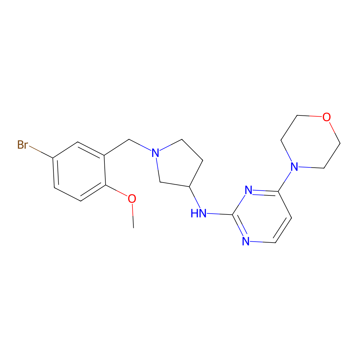 N-{1-[(5-bromo-2-methoxyphenyl)methyl]pyrrolidin-3-yl}-4-(morpholin-4-yl)pyrimidin-2-amine molecular structure, CAS 3054617-80-7