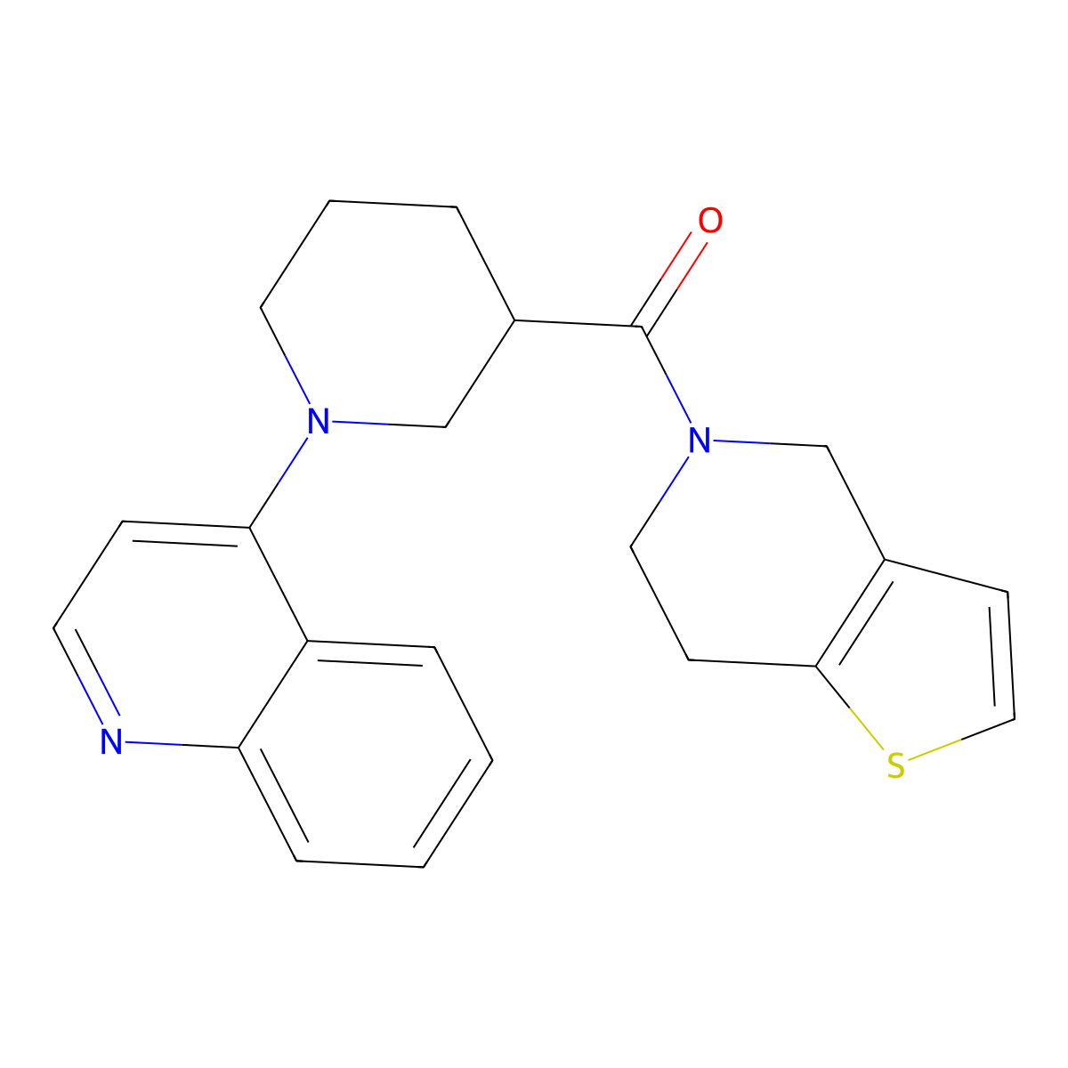 4-(3-{4H,5H,6H,7H-thieno[3,2-c]pyridine-5-carbonyl}piperidin-1-yl)quinoline molecular structure, CAS 3054617-87-4